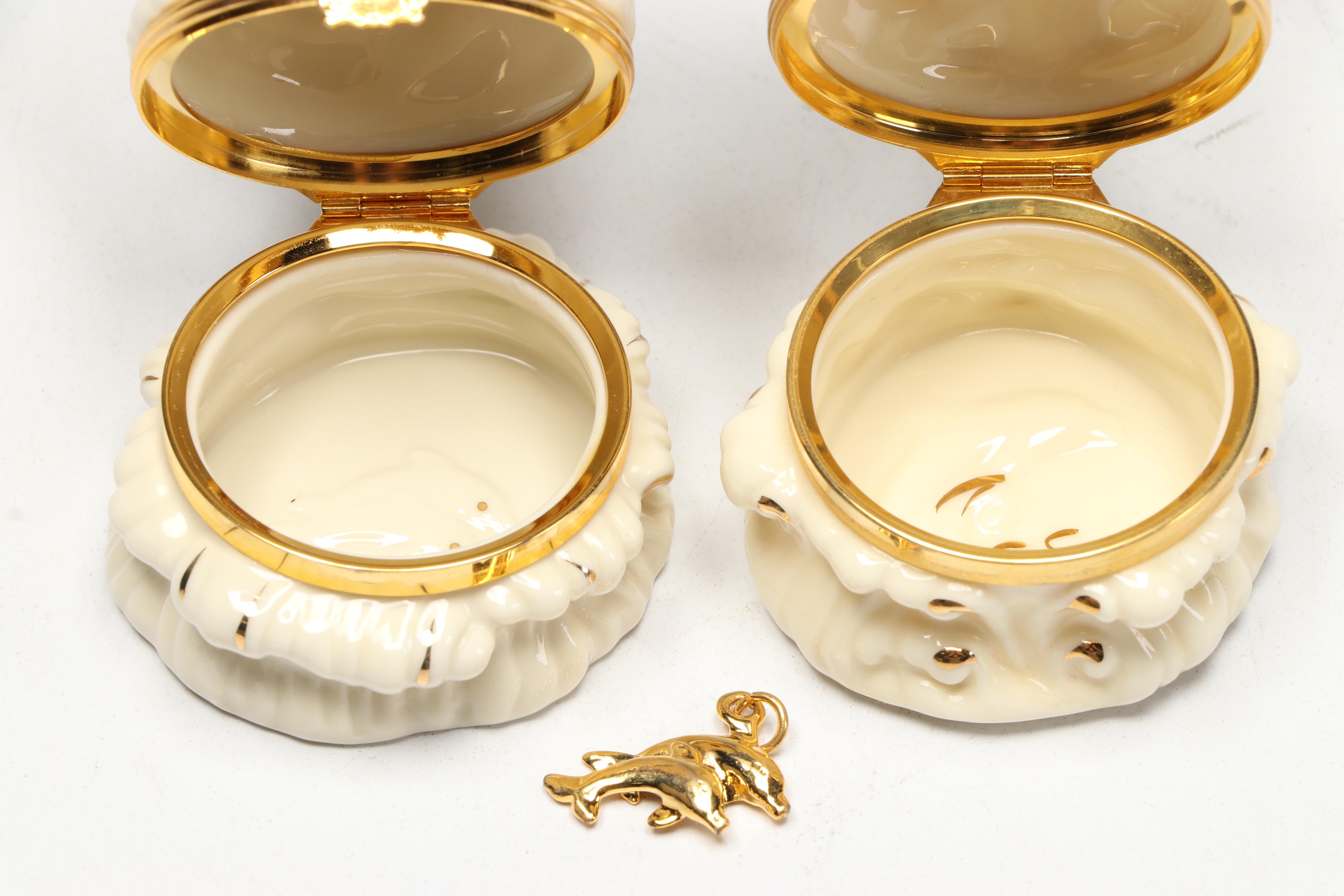 Lenox "Undersea Anchor" and More Dolphin Porcelain Boxes with Wood Shelves