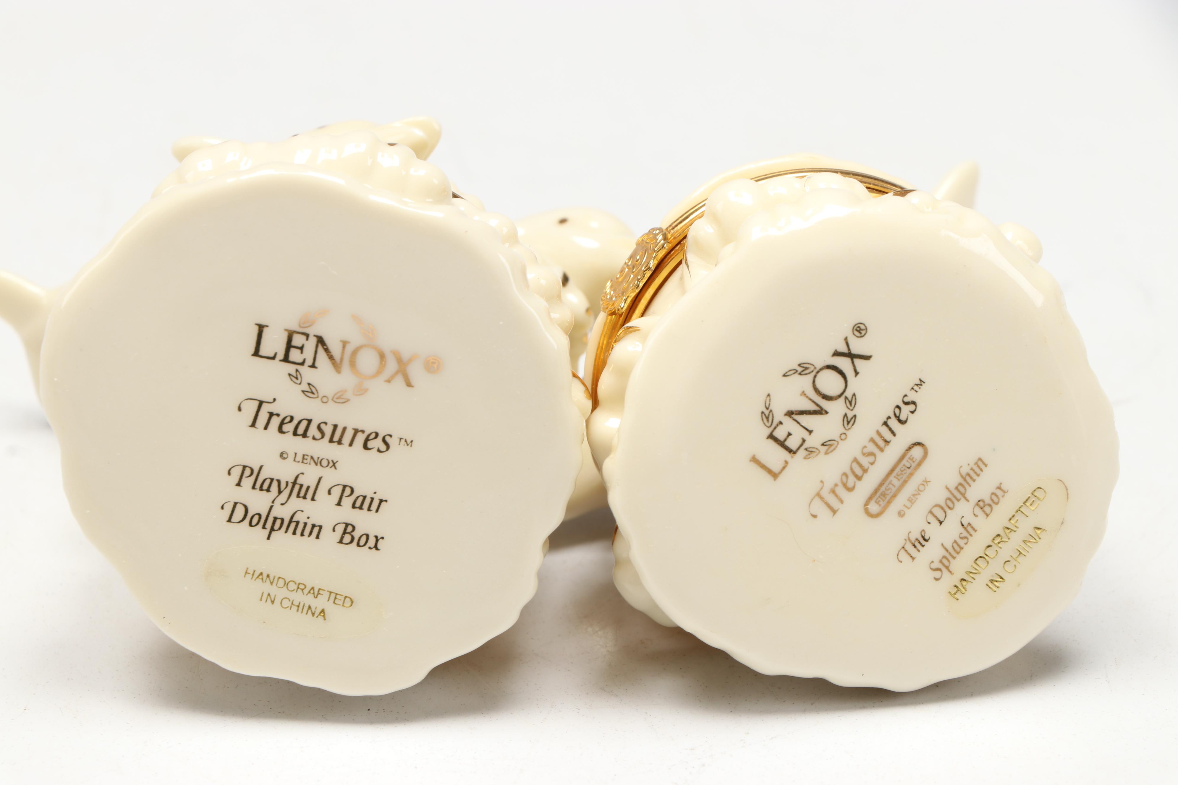 Lenox "Undersea Anchor" and More Dolphin Porcelain Boxes with Wood Shelves