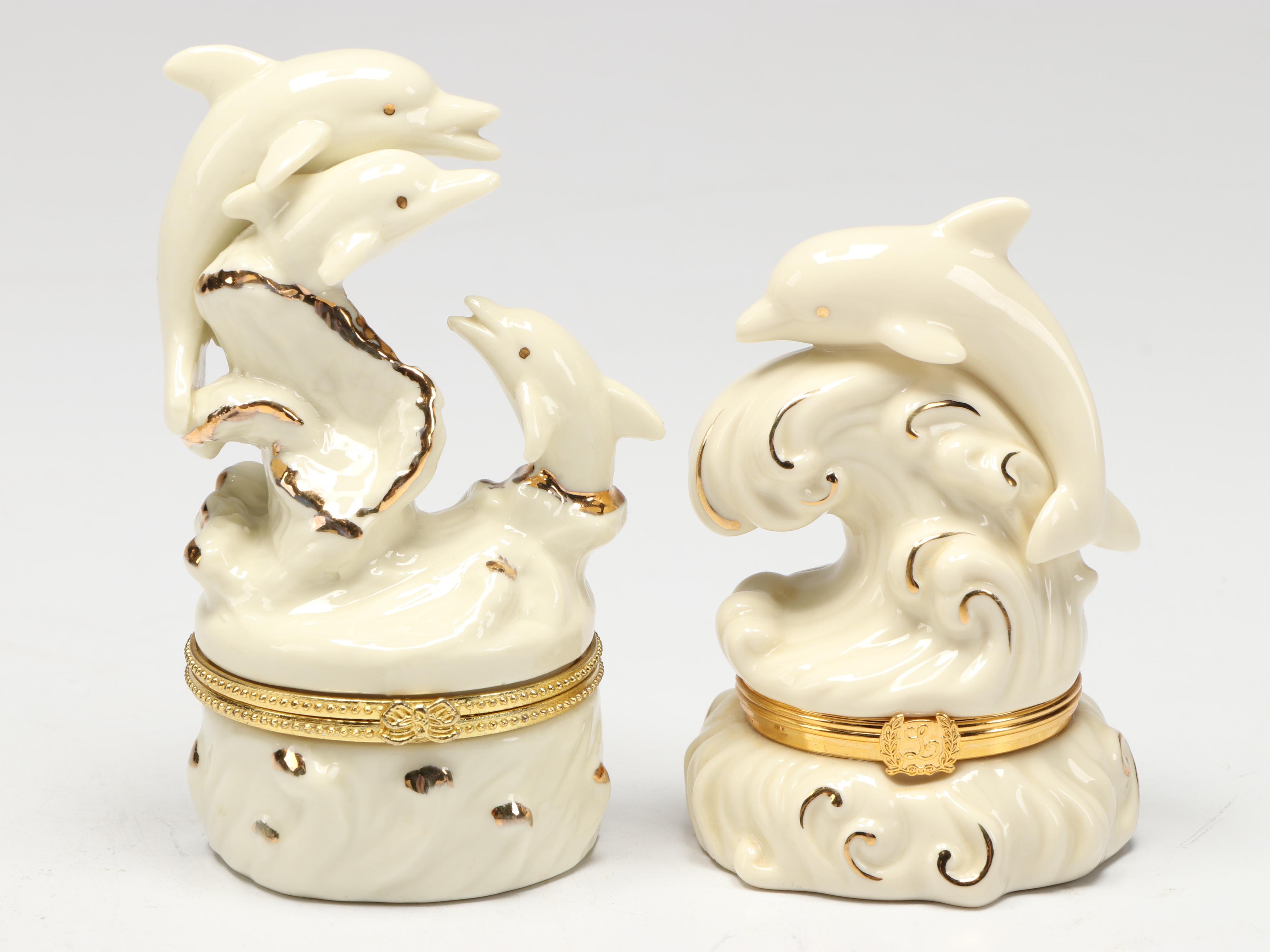 Lenox "Undersea Anchor" and More Dolphin Porcelain Boxes with Wood Shelves