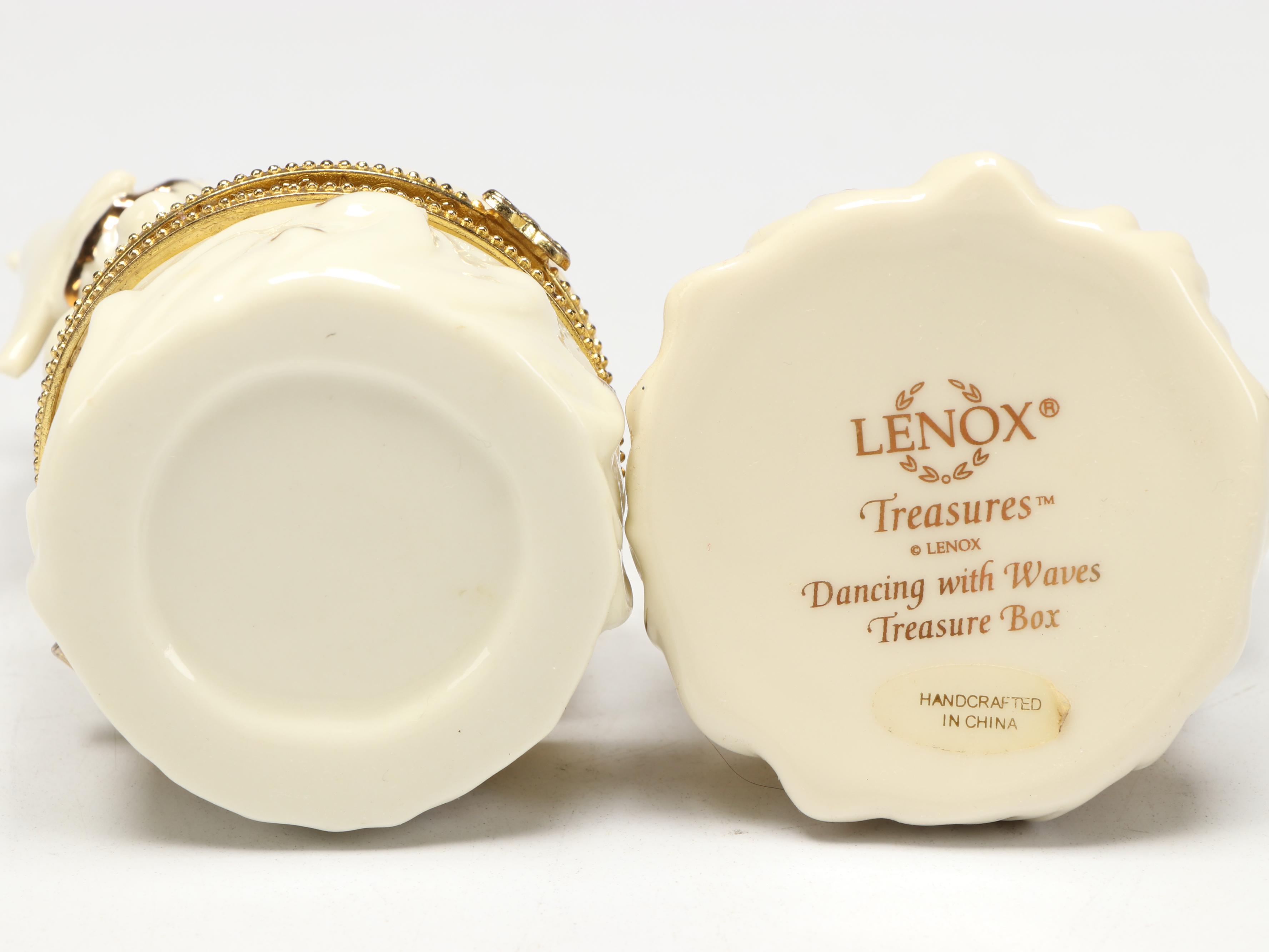 Lenox "Undersea Anchor" and More Dolphin Porcelain Boxes with Wood Shelves
