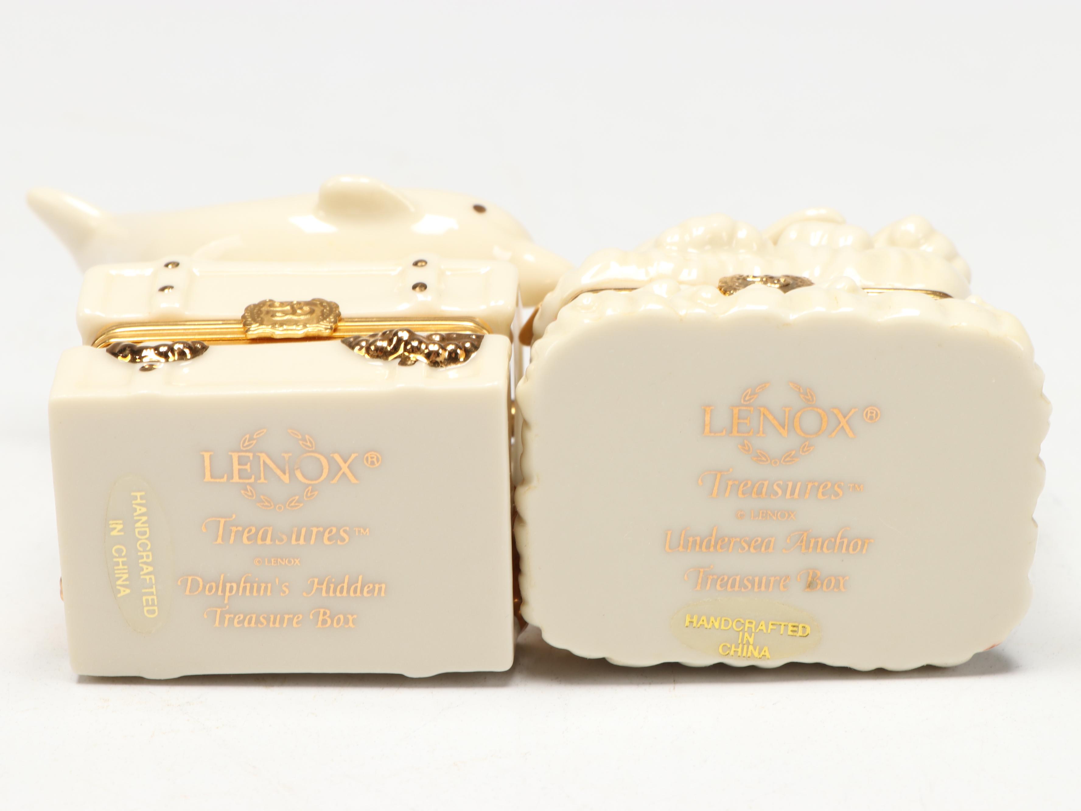 Lenox "Undersea Anchor" and More Dolphin Porcelain Boxes with Wood Shelves