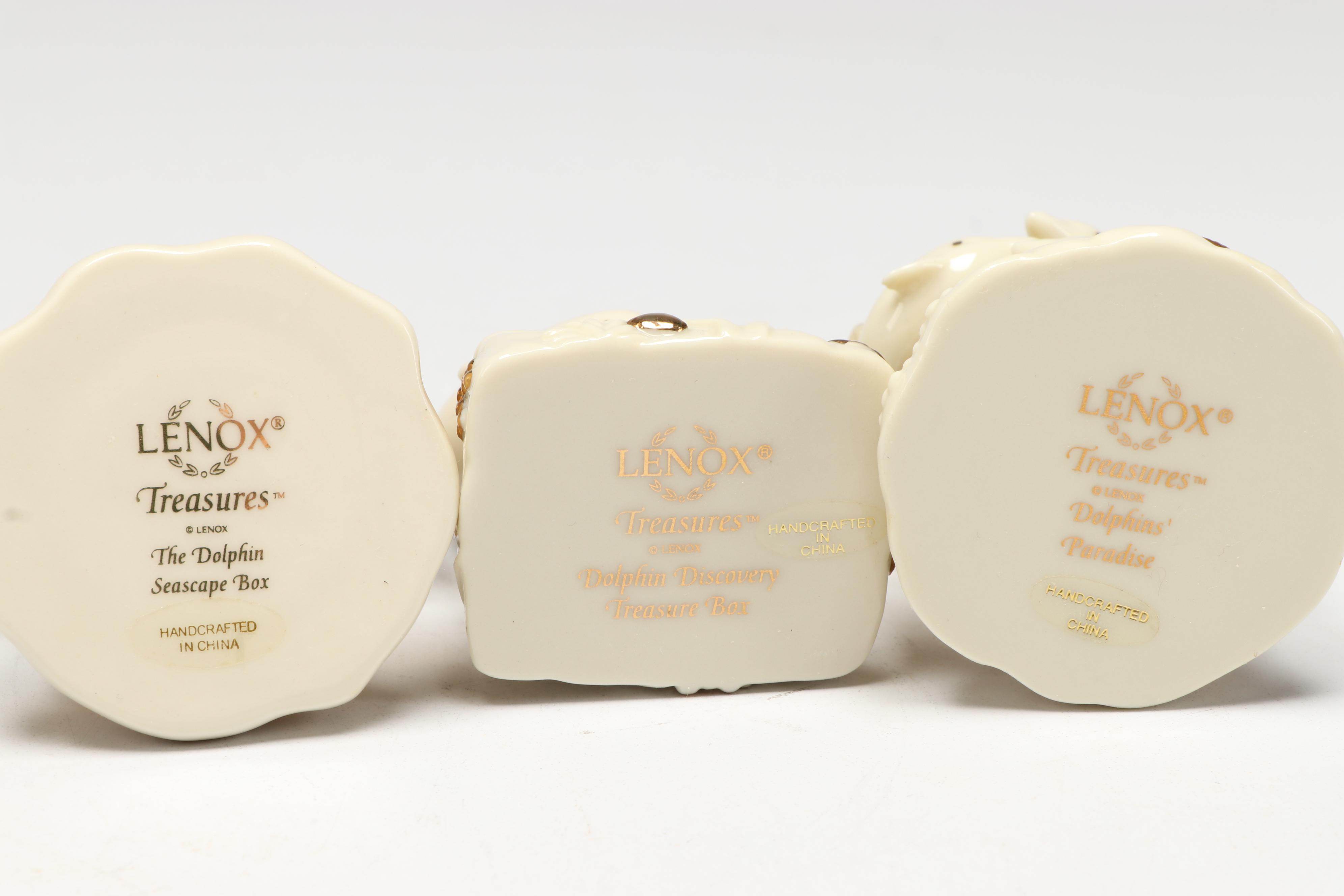 Lenox "Undersea Anchor" and More Dolphin Porcelain Boxes with Wood Shelves