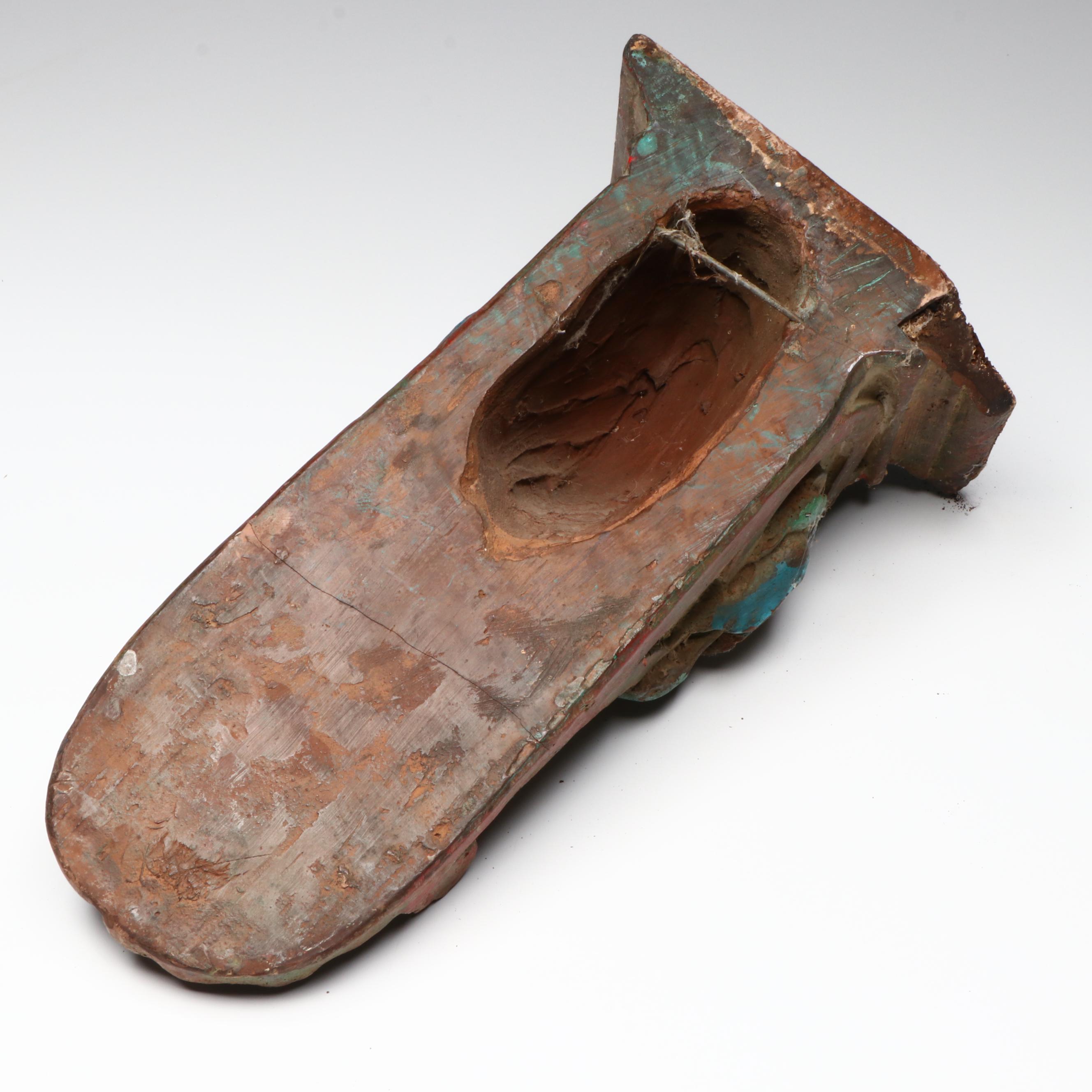 Antique Ornate Floral Wood Corbel with Oxidized Floral Metal Decorative Bowl