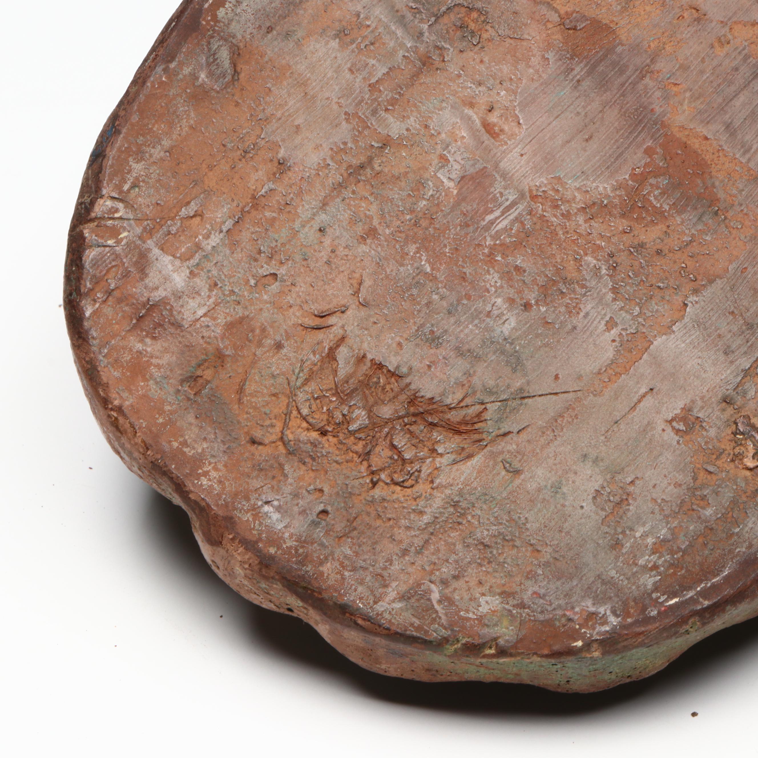 Antique Ornate Floral Wood Corbel with Oxidized Floral Metal Decorative Bowl