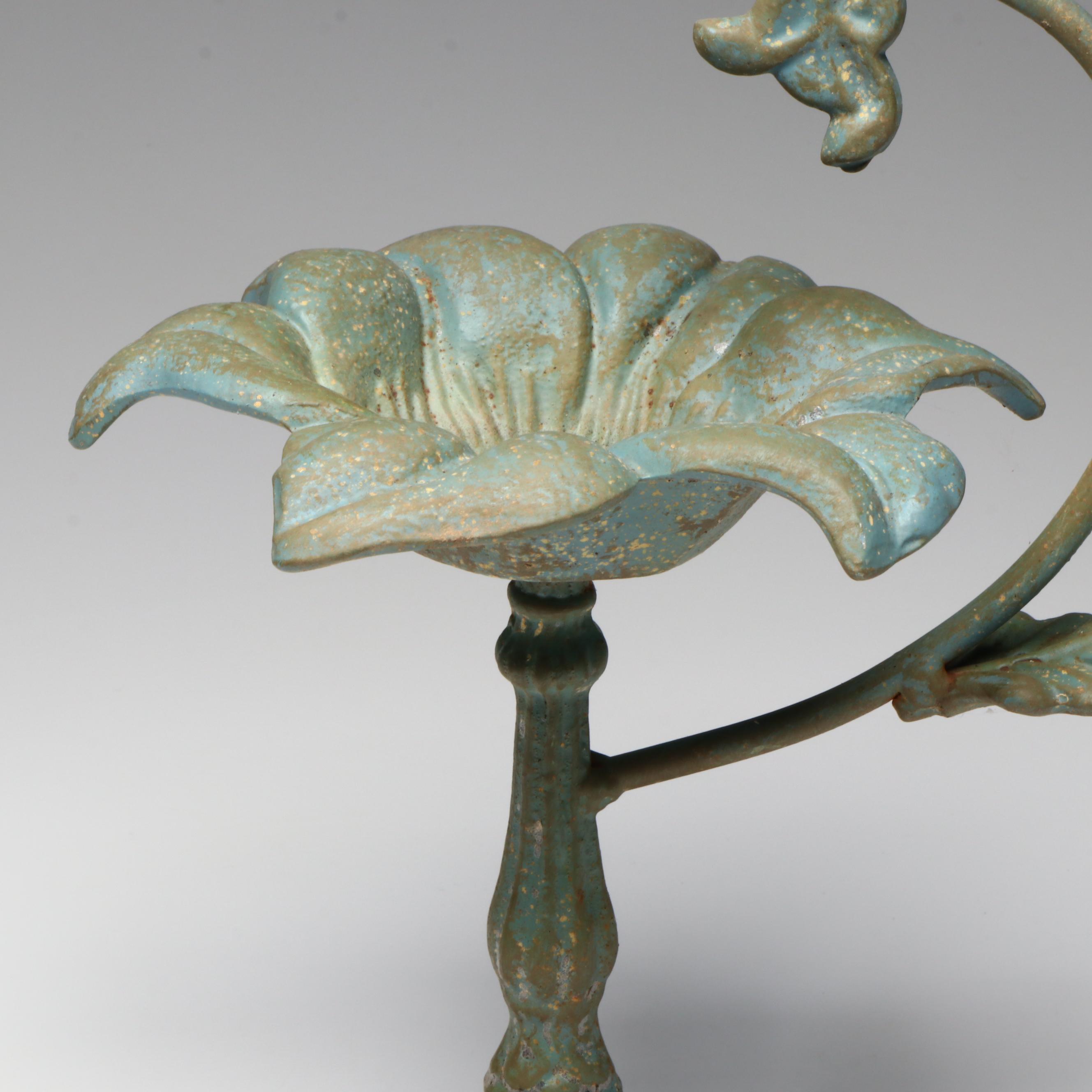 Antique Ornate Floral Wood Corbel with Oxidized Floral Metal Decorative Bowl