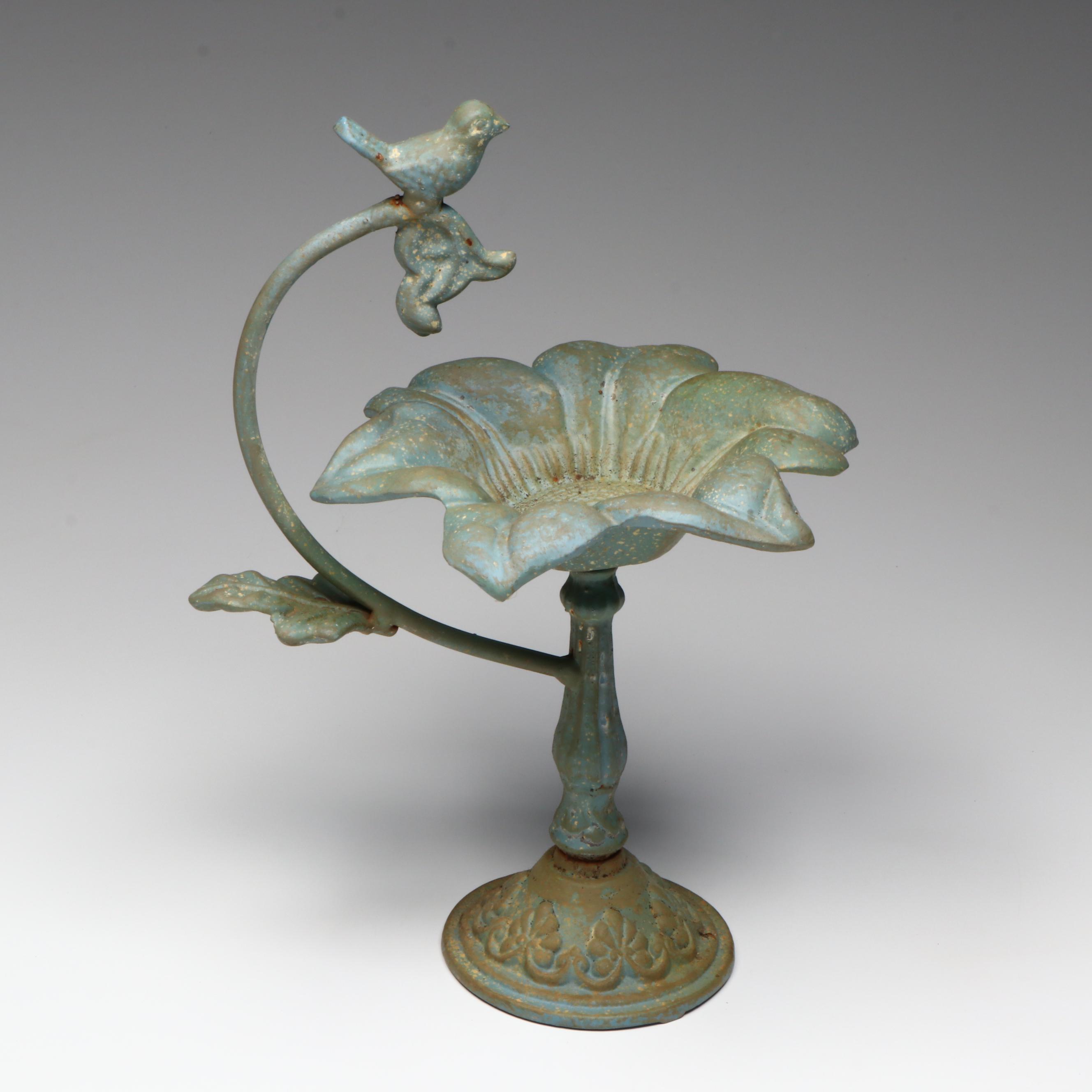 Antique Ornate Floral Wood Corbel with Oxidized Floral Metal Decorative Bowl