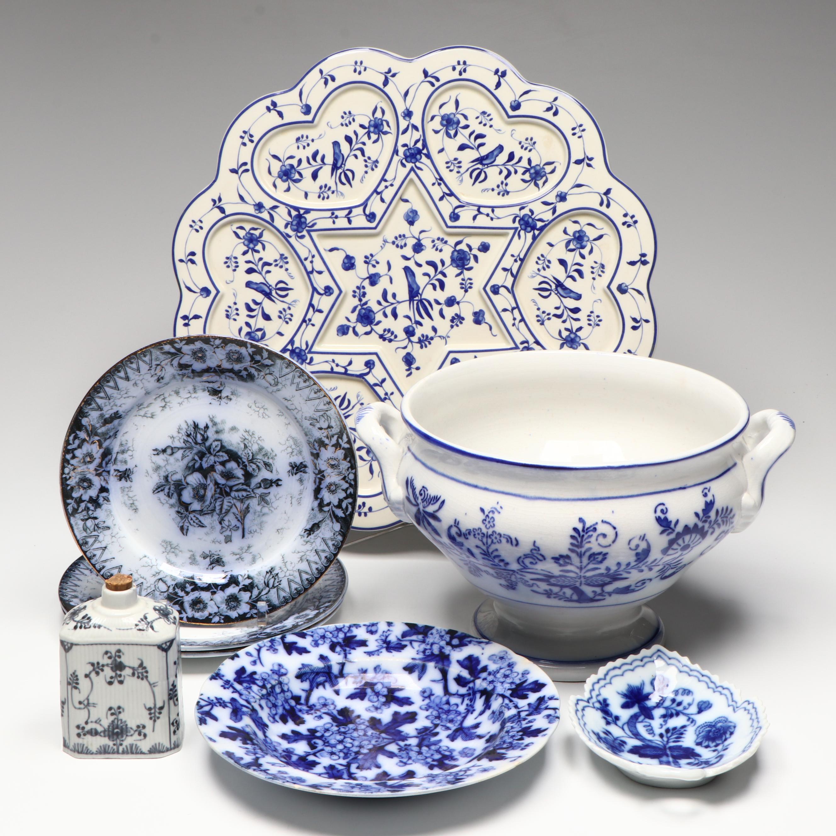 Mottahedeh Seder Plate with Blue Onion Style and Other Tableware