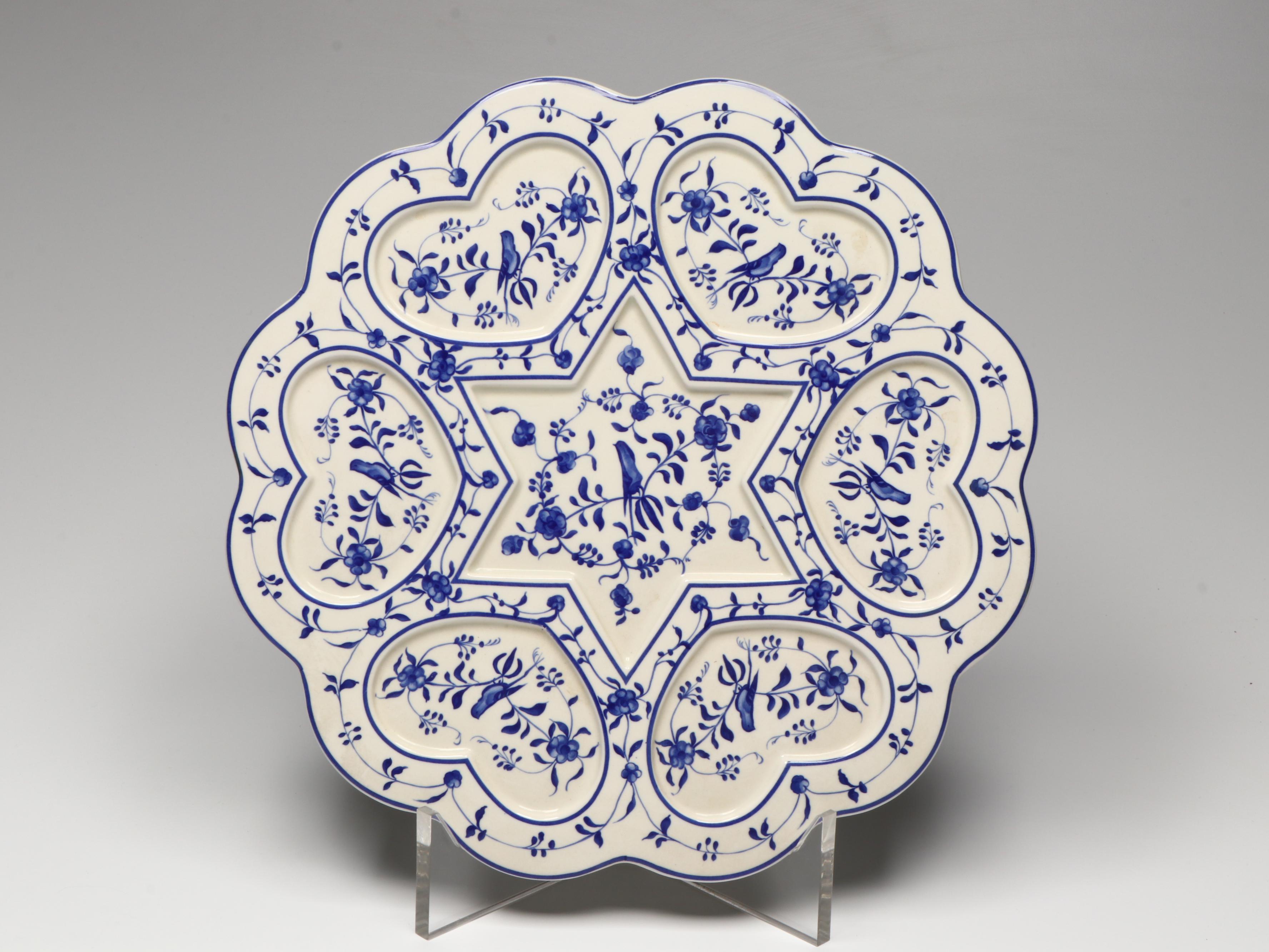 Mottahedeh Seder Plate with Blue Onion Style and Other Tableware