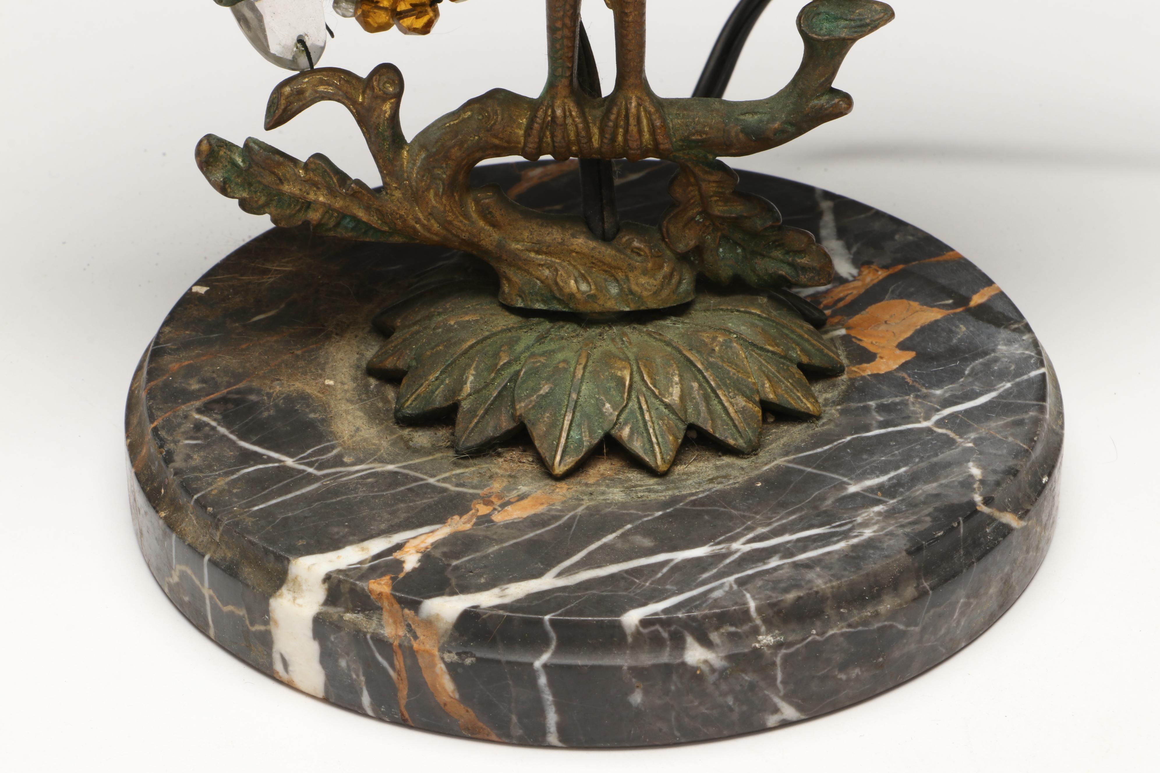 Bohemian Gilt Bronze and Beaded Glass Peacock Lamp, Early to Mid-20th Century