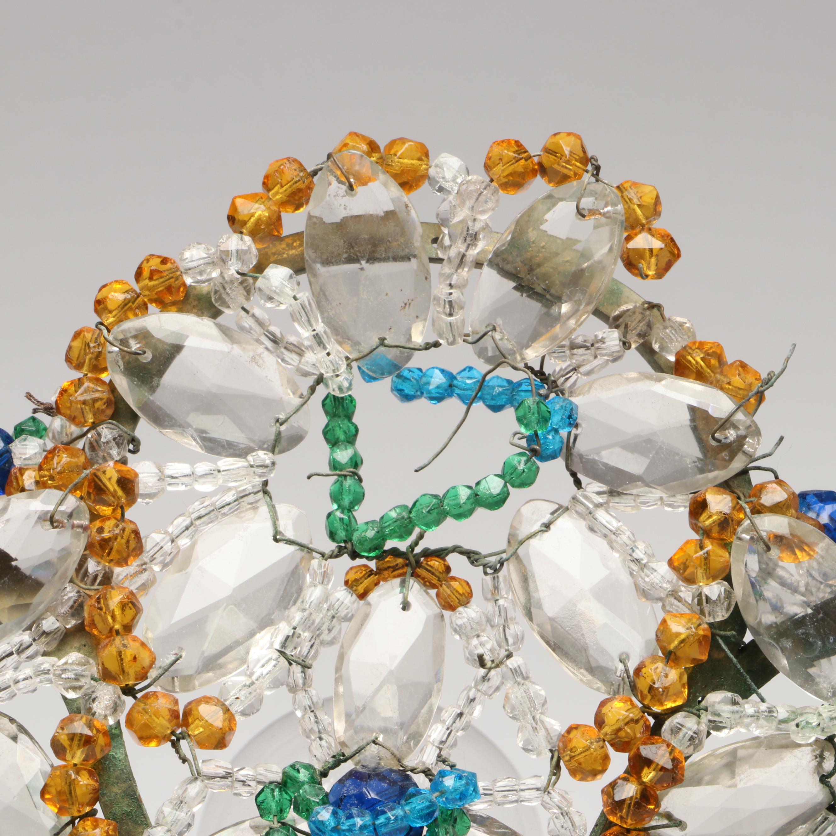 Bohemian Gilt Bronze and Beaded Glass Peacock Lamp, Early to Mid-20th Century