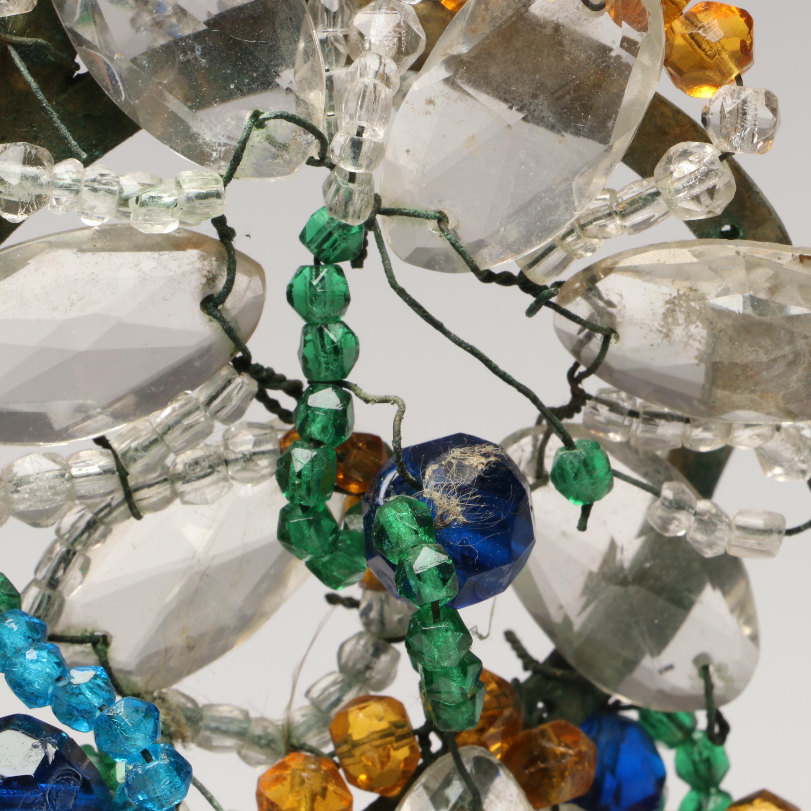 Bohemian Gilt Bronze and Beaded Glass Peacock Lamp, Early to Mid-20th Century