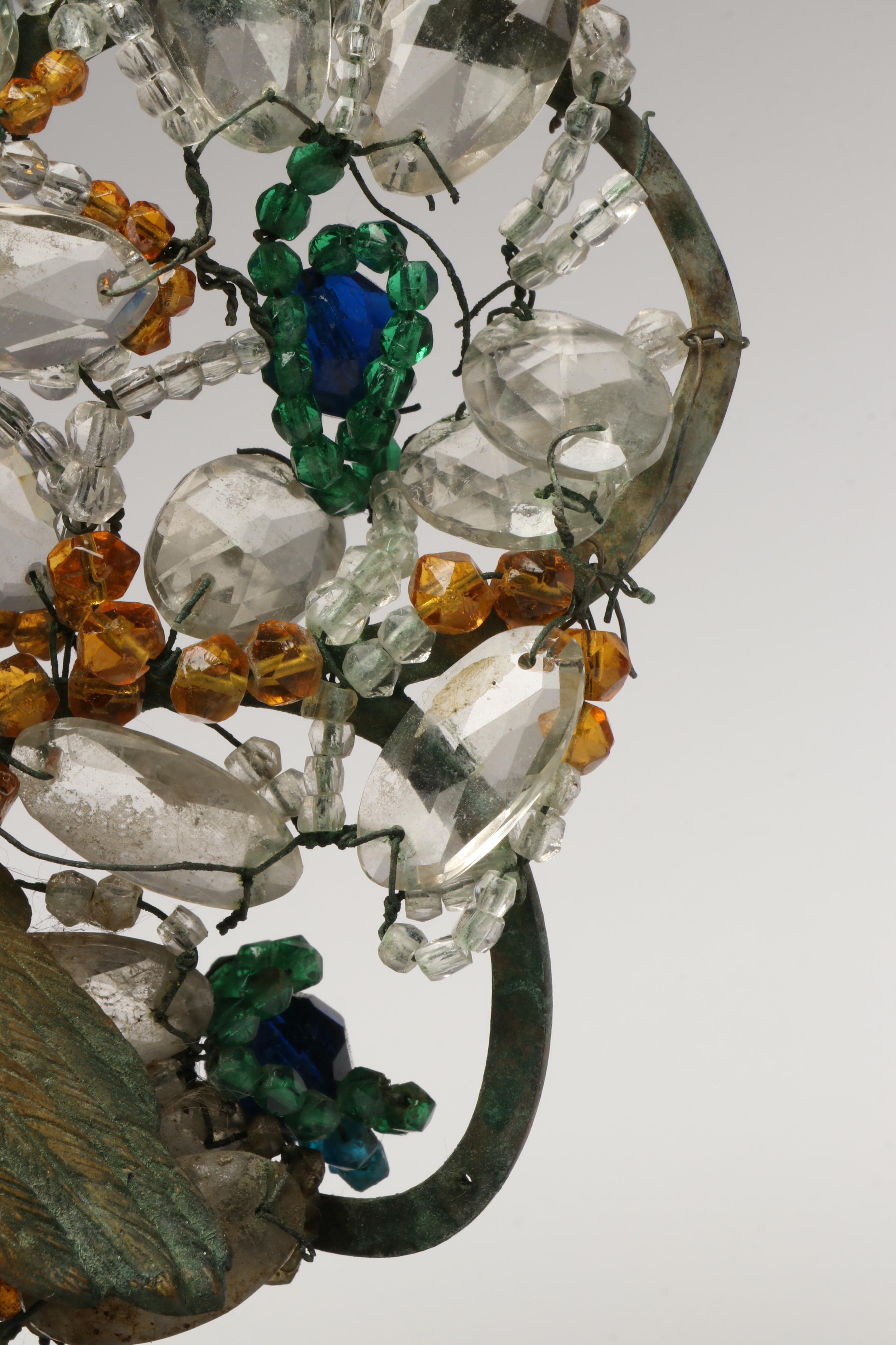 Bohemian Gilt Bronze and Beaded Glass Peacock Lamp, Early to Mid-20th Century