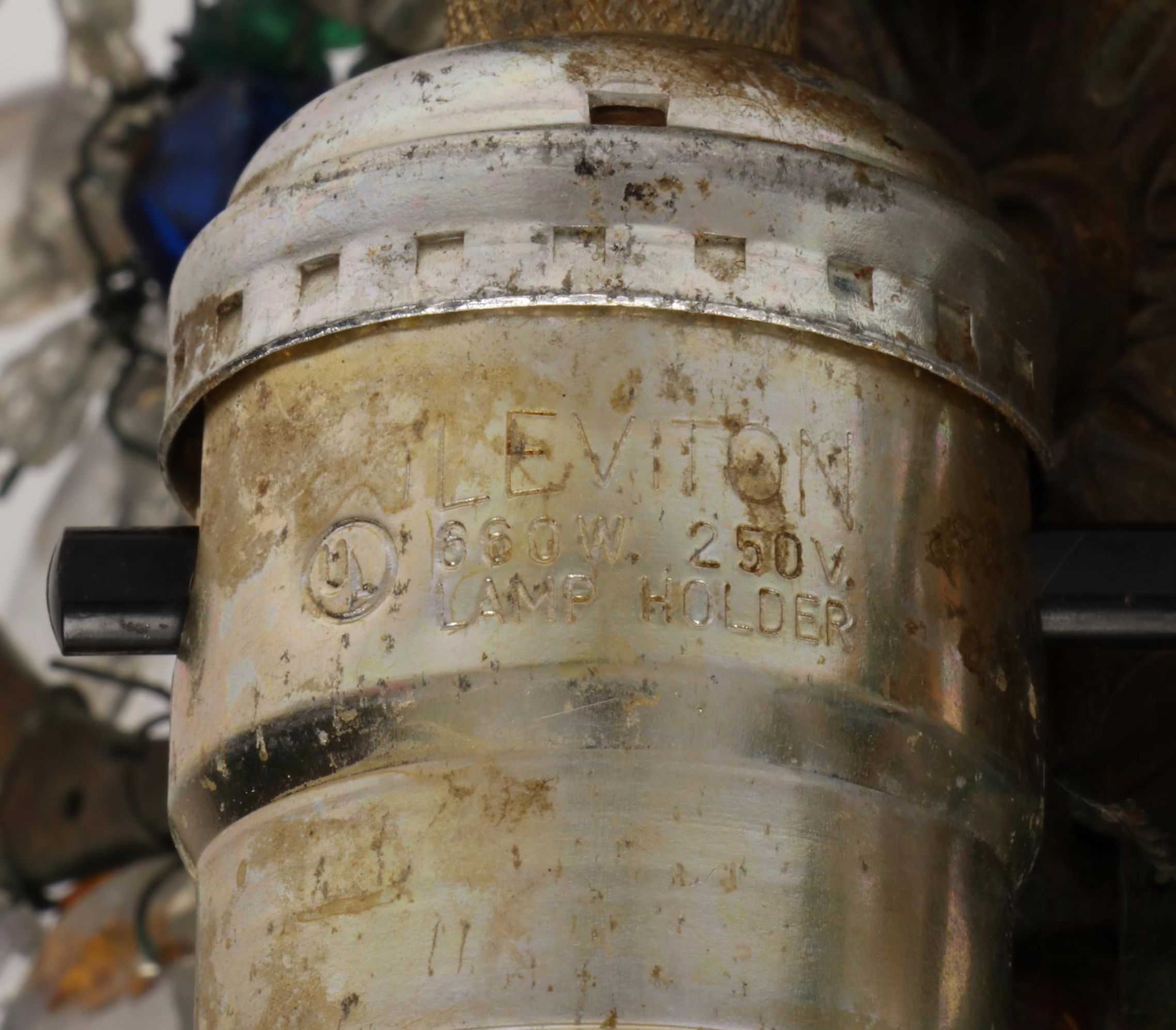 Bohemian Gilt Bronze and Beaded Glass Peacock Lamp, Early to Mid-20th Century