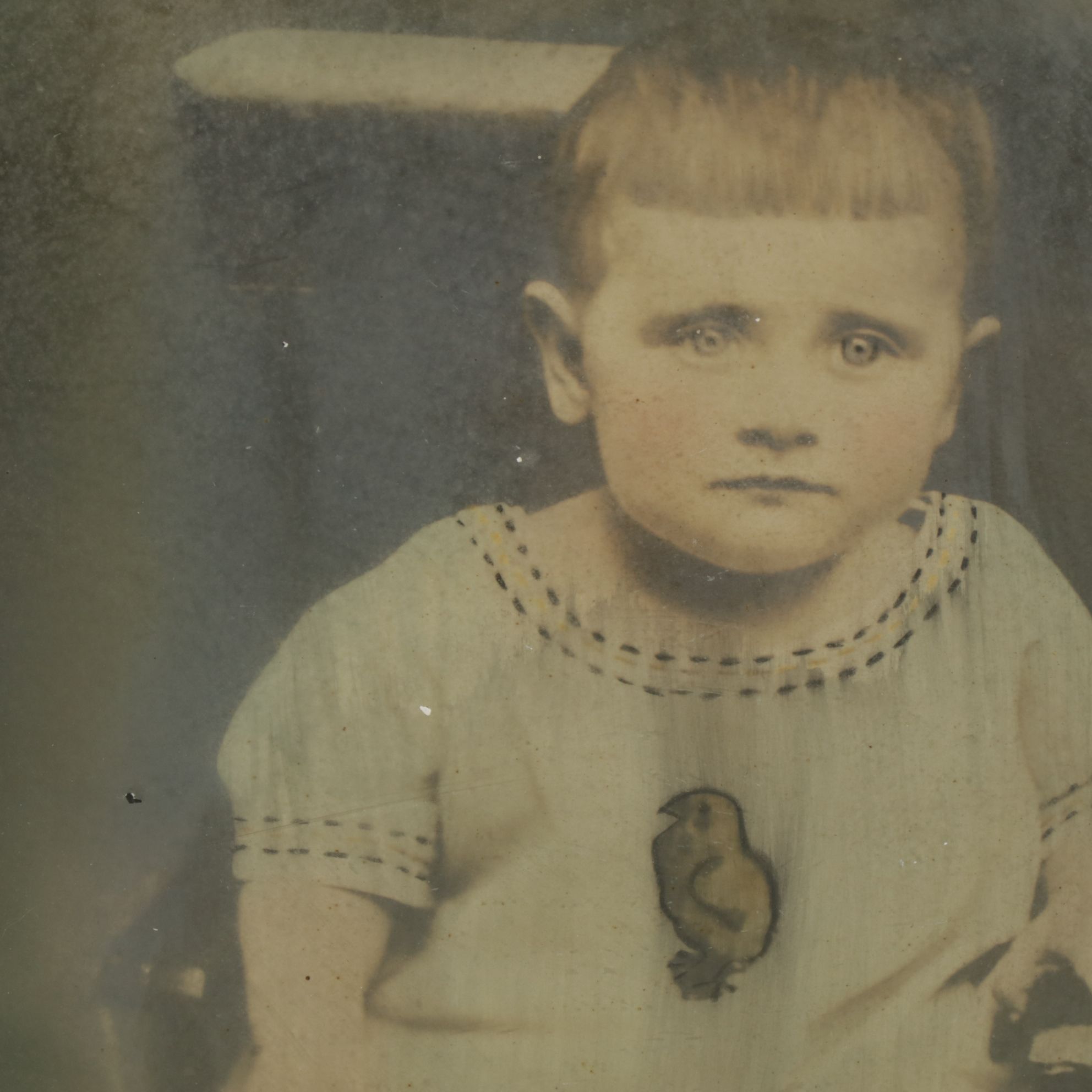 Colorized Portrait of Child in Bubble Glass Frame, Late 19th/ Early 20th Century
