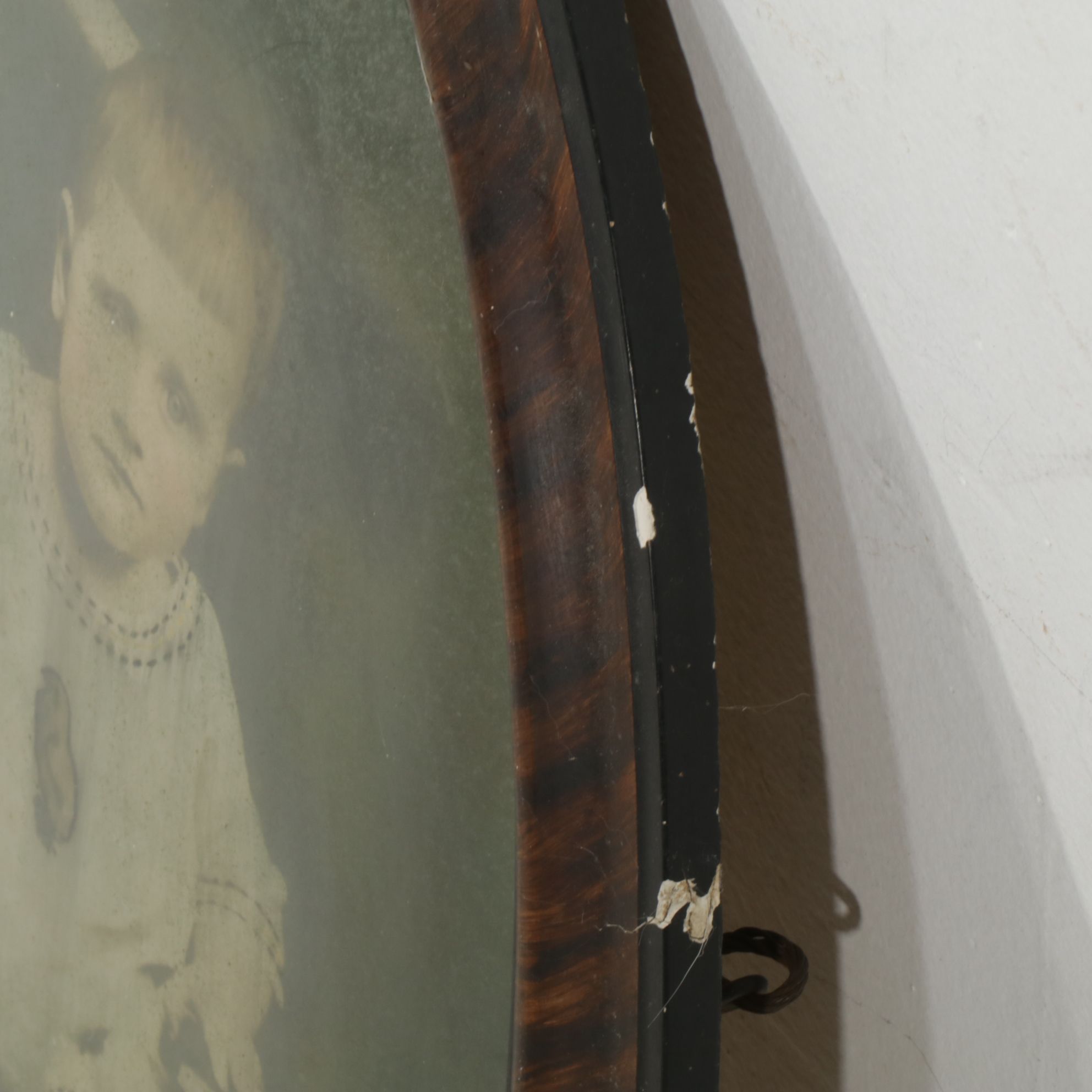 Colorized Portrait of Child in Bubble Glass Frame, Late 19th/ Early 20th Century