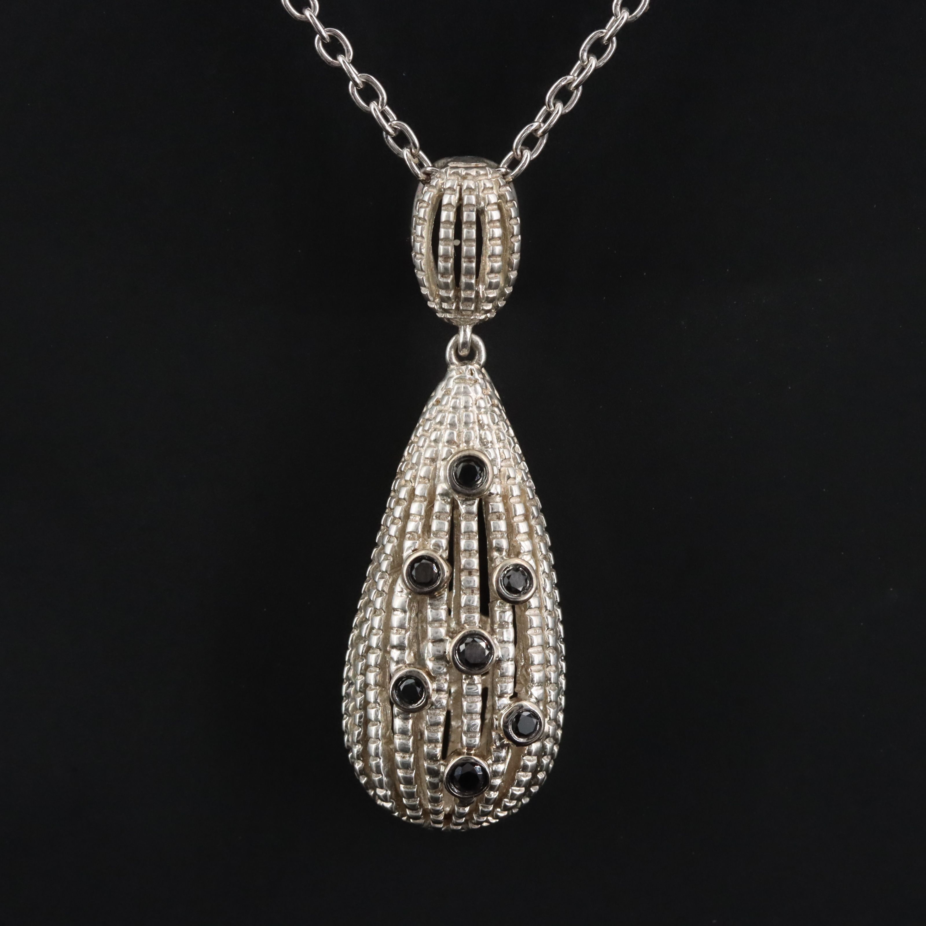 Le Vian Sterling Fancy Black Diamond Drop Necklace with 14K Settings