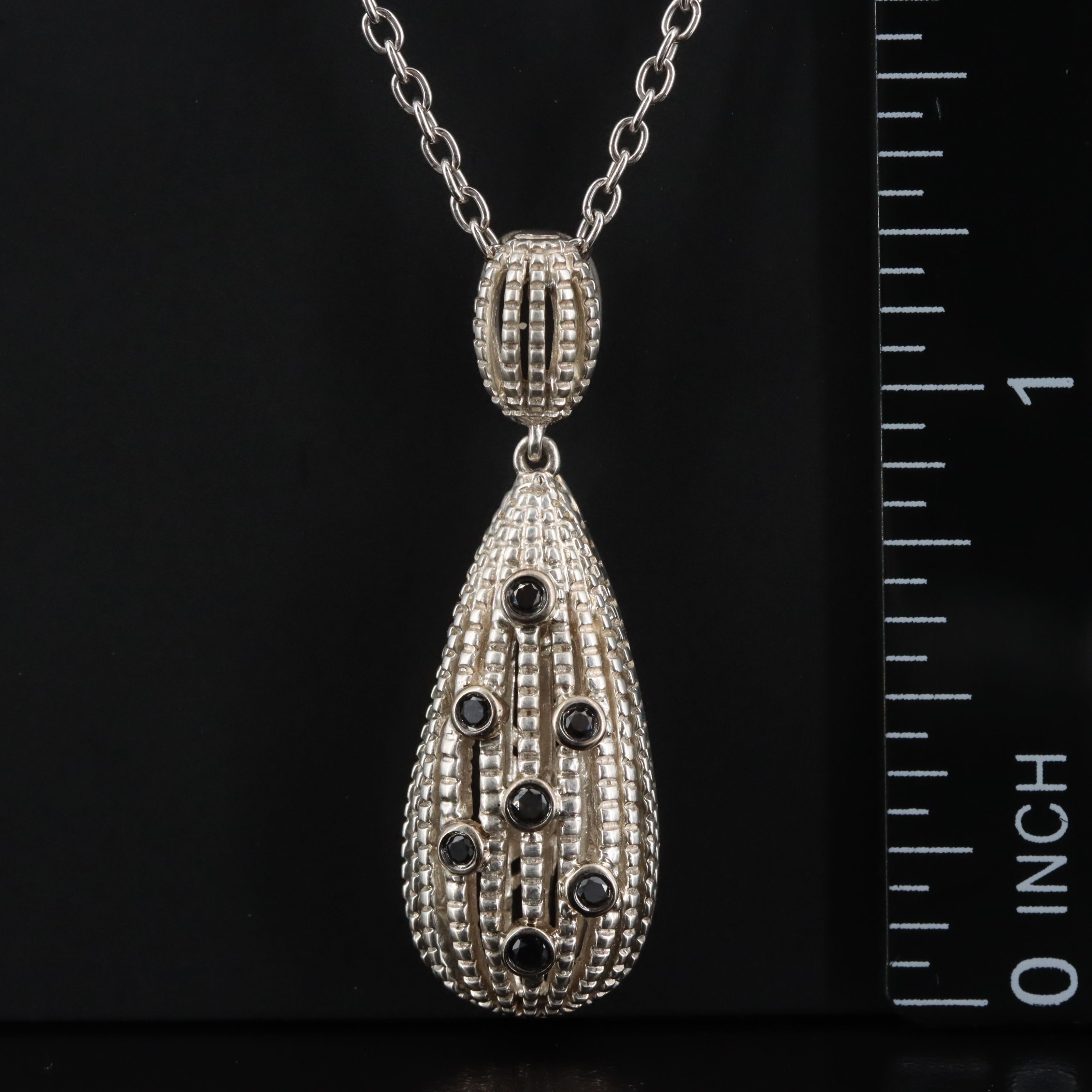 Le Vian Sterling Fancy Black Diamond Drop Necklace with 14K Settings