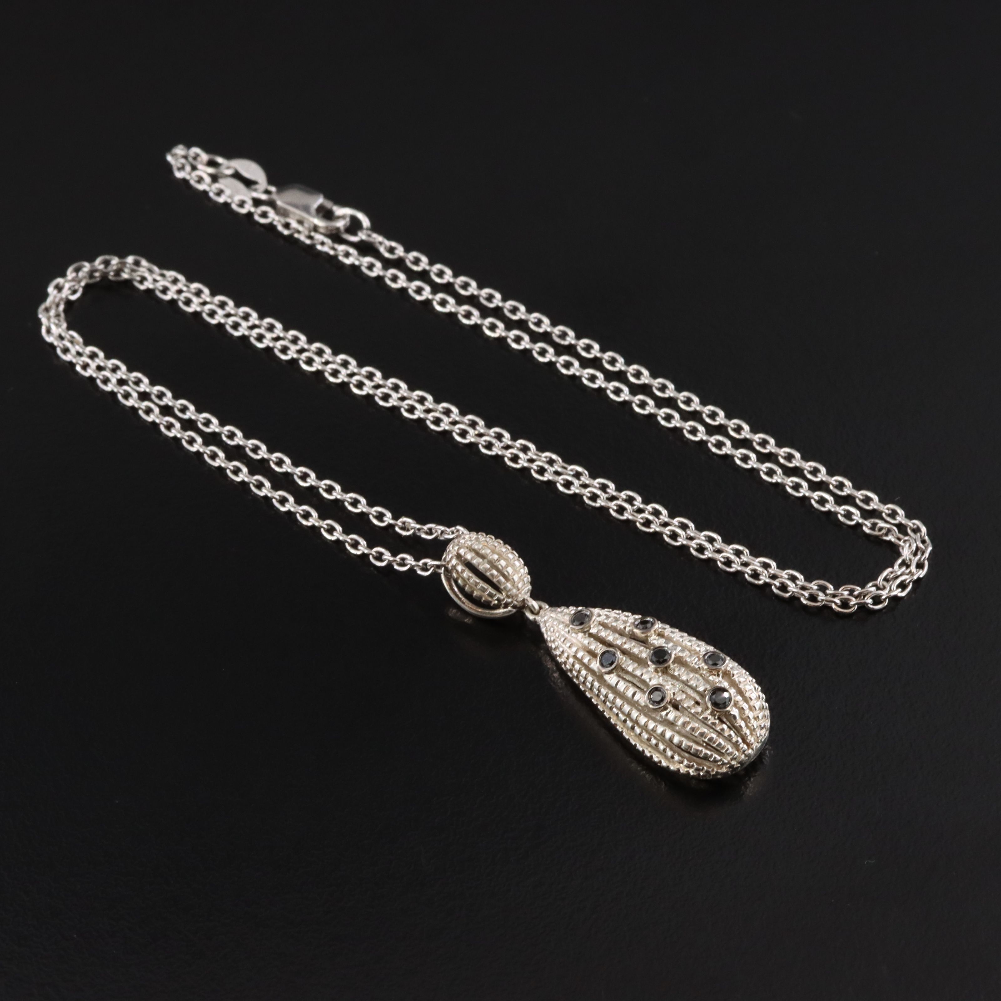 Le Vian Sterling Fancy Black Diamond Drop Necklace with 14K Settings