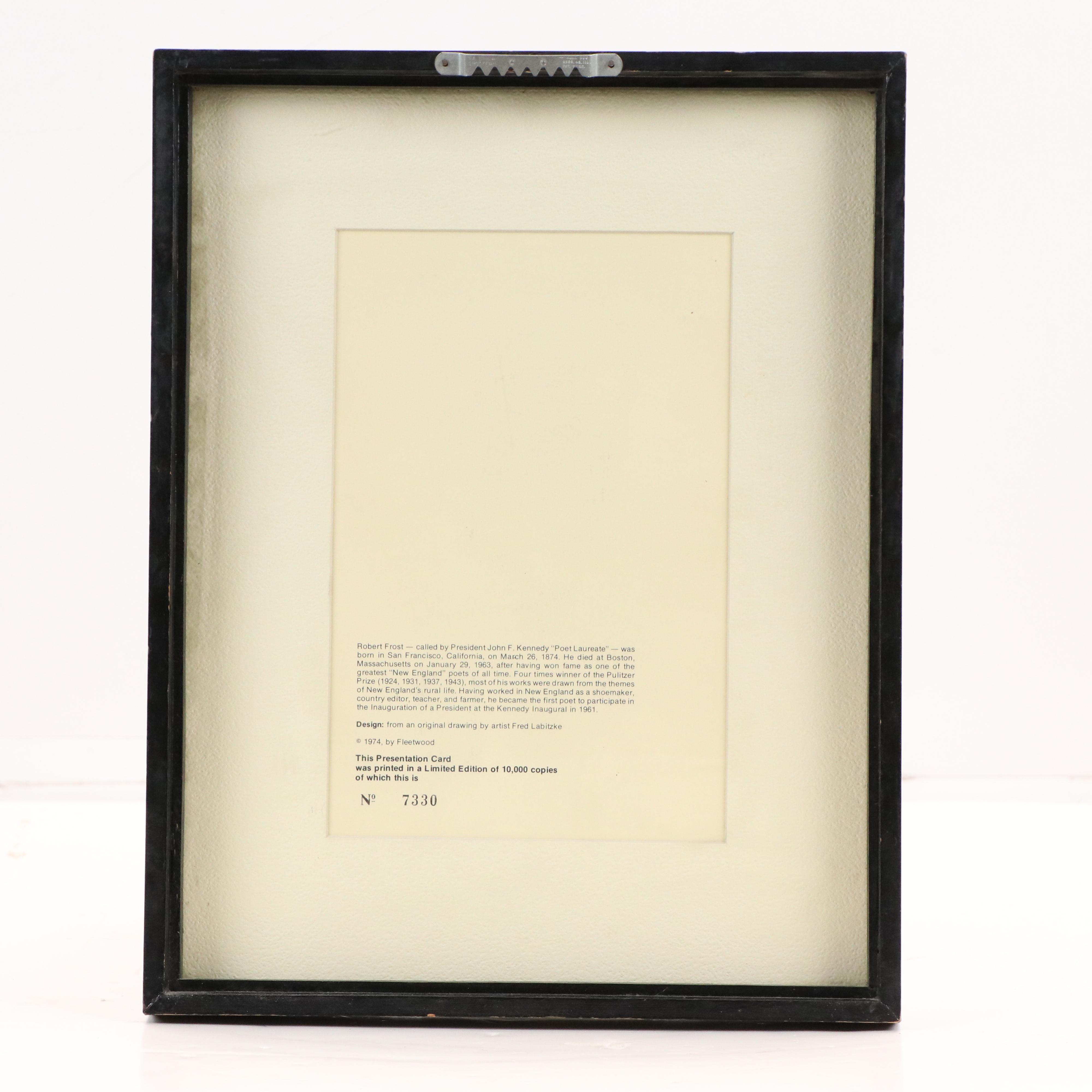 Lithograph Portrait of Robert Frost After Fred Labitzke with Stamp, 1974