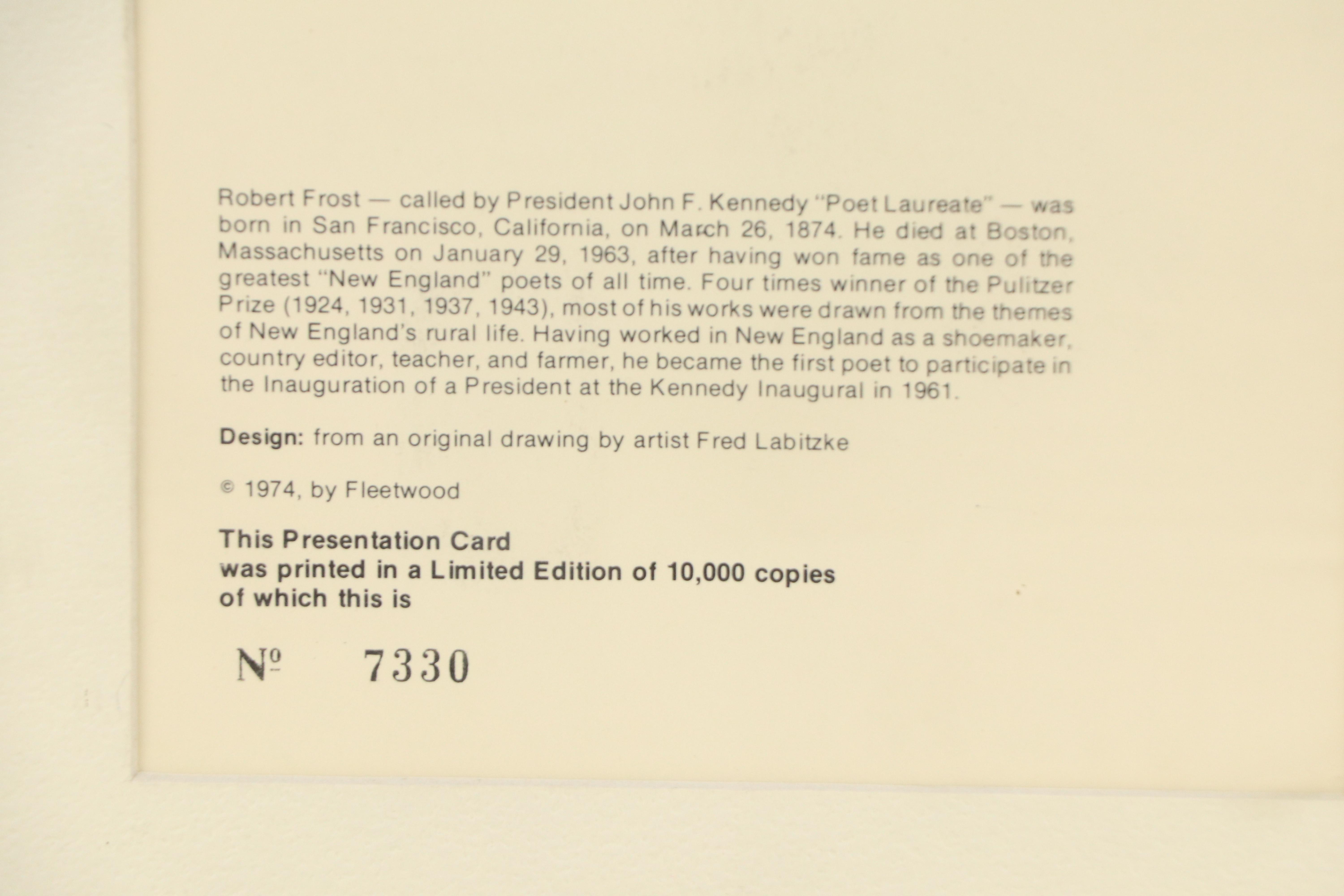 Lithograph Portrait of Robert Frost After Fred Labitzke with Stamp, 1974