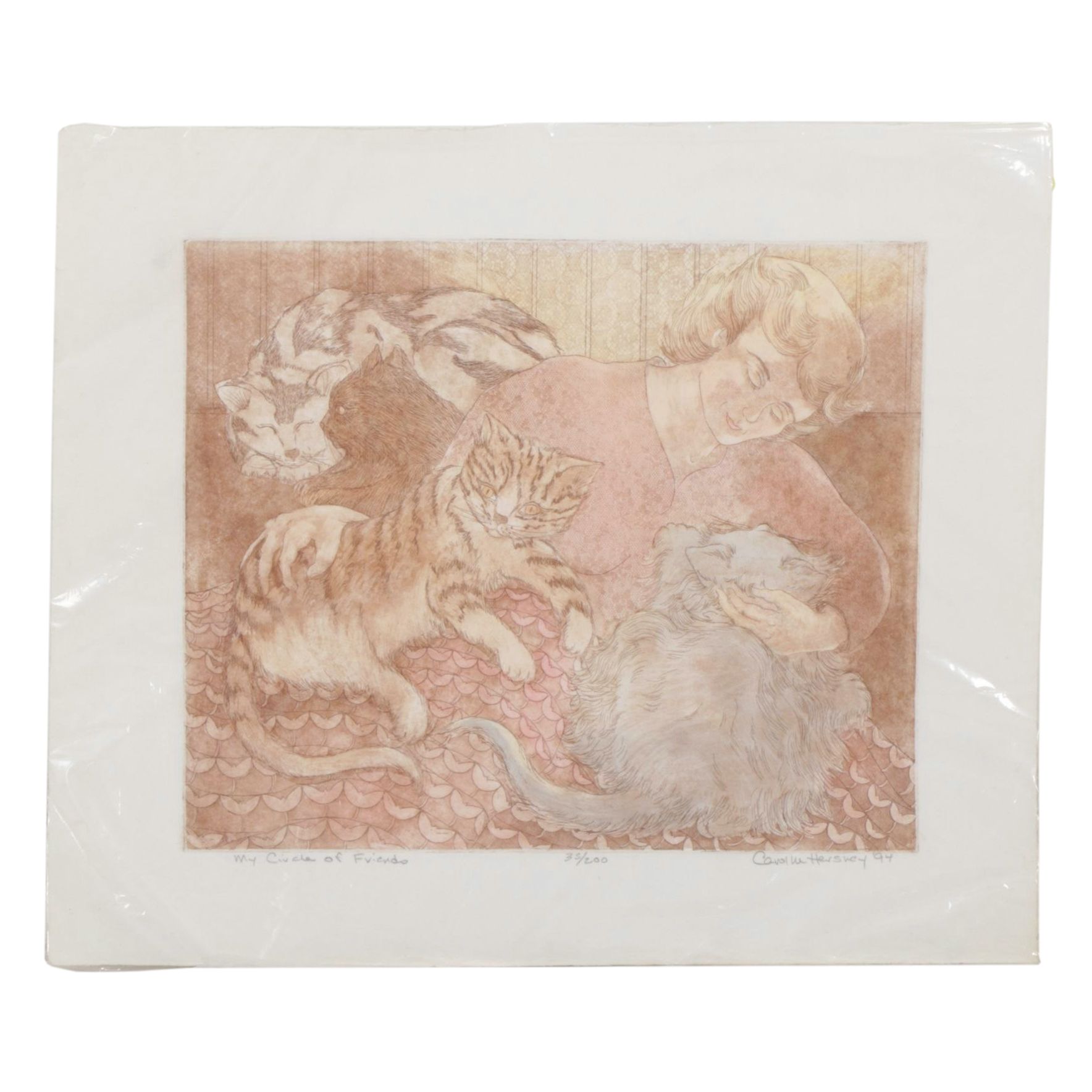 Carol M. Hershey Etching with Aquatint "My Circle of Friends", 1994