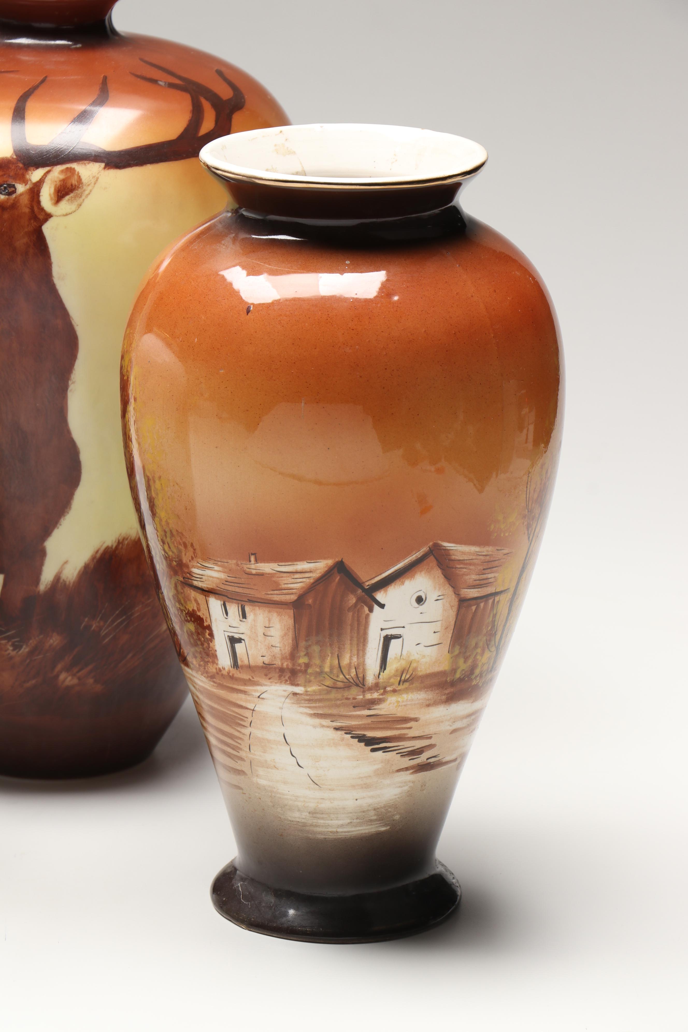 Rosenthal with Portuguese and Other Hand-Painted Elk and Scenic Vases