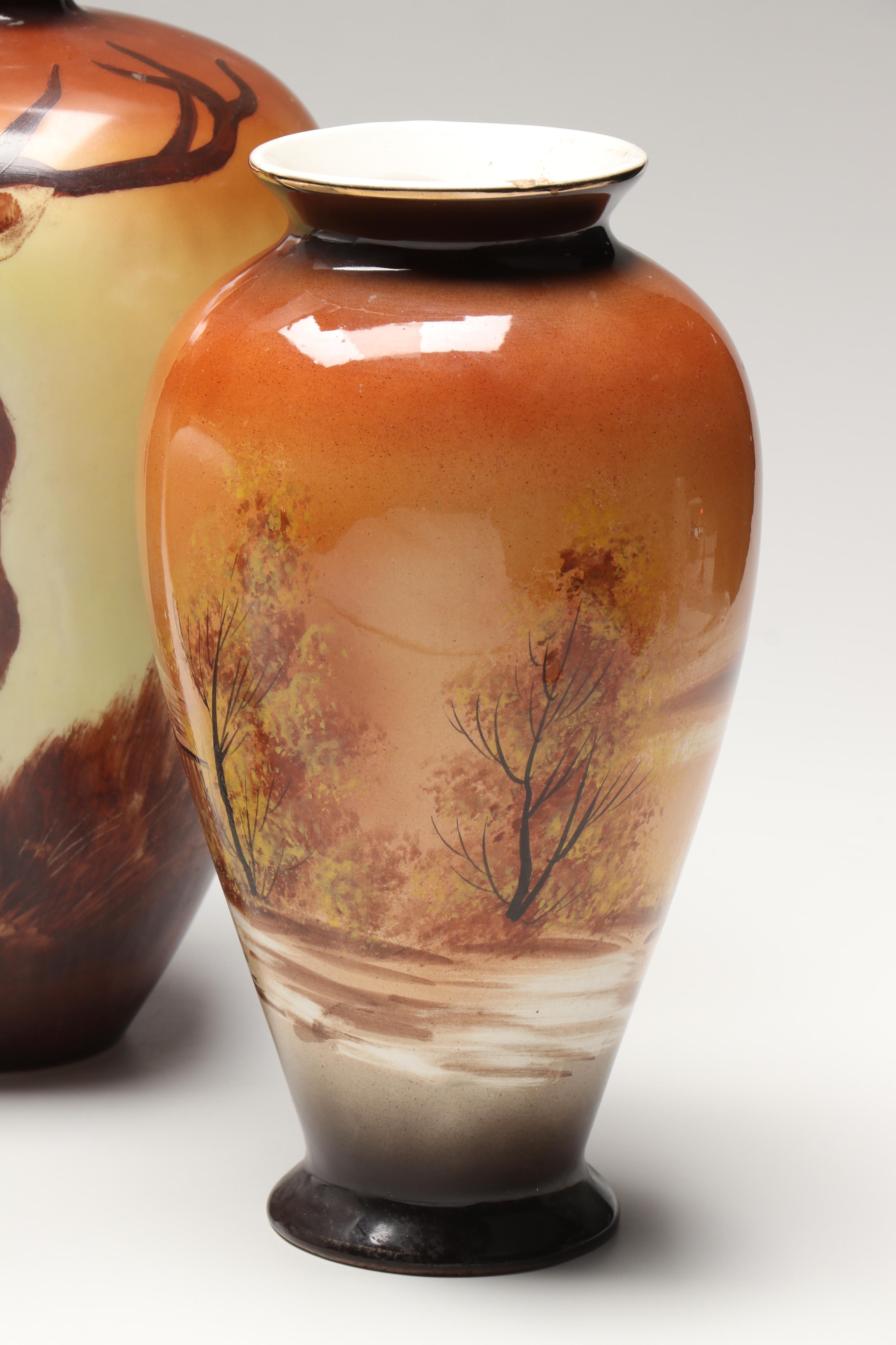 Rosenthal with Portuguese and Other Hand-Painted Elk and Scenic Vases