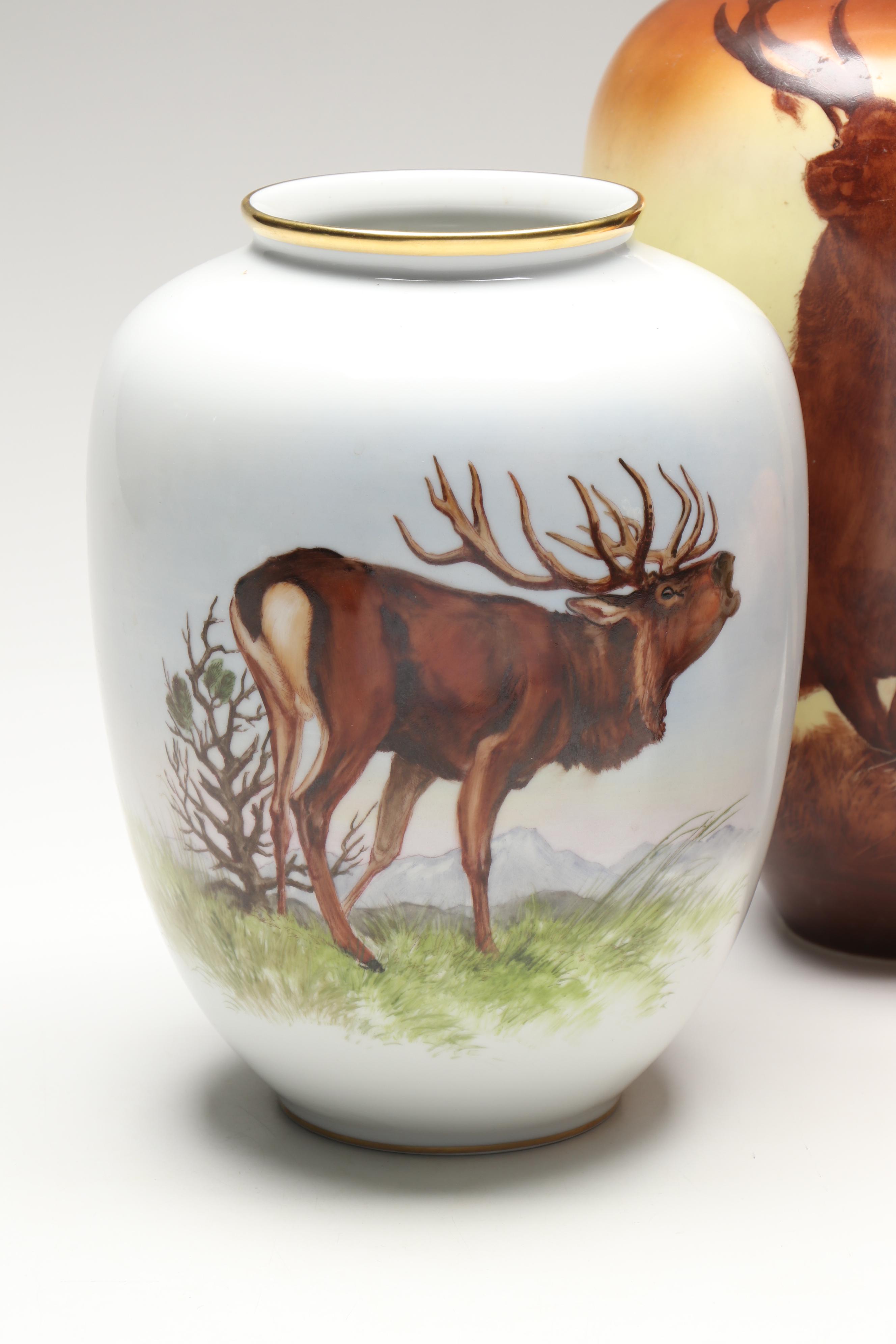Rosenthal with Portuguese and Other Hand-Painted Elk and Scenic Vases