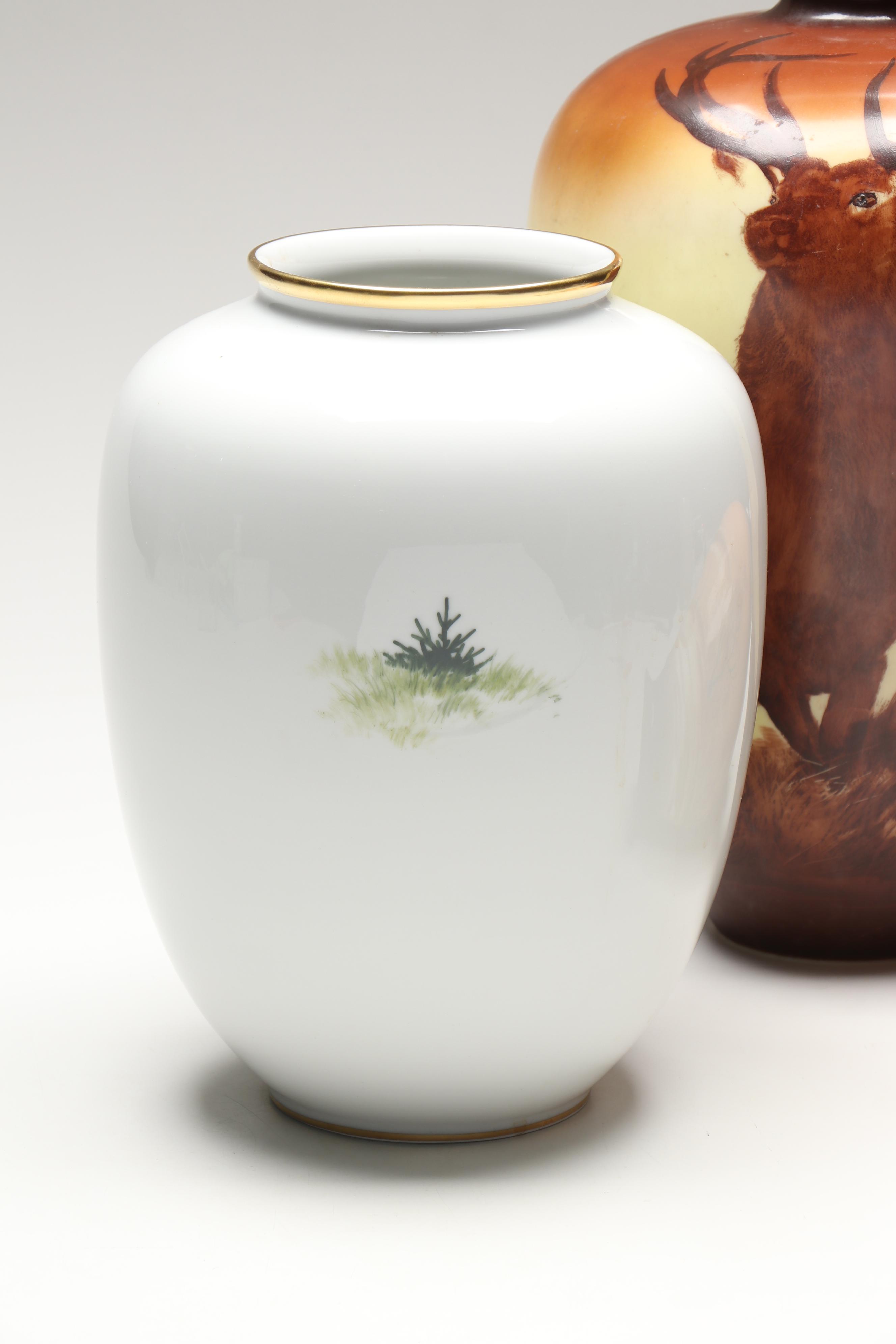Rosenthal with Portuguese and Other Hand-Painted Elk and Scenic Vases