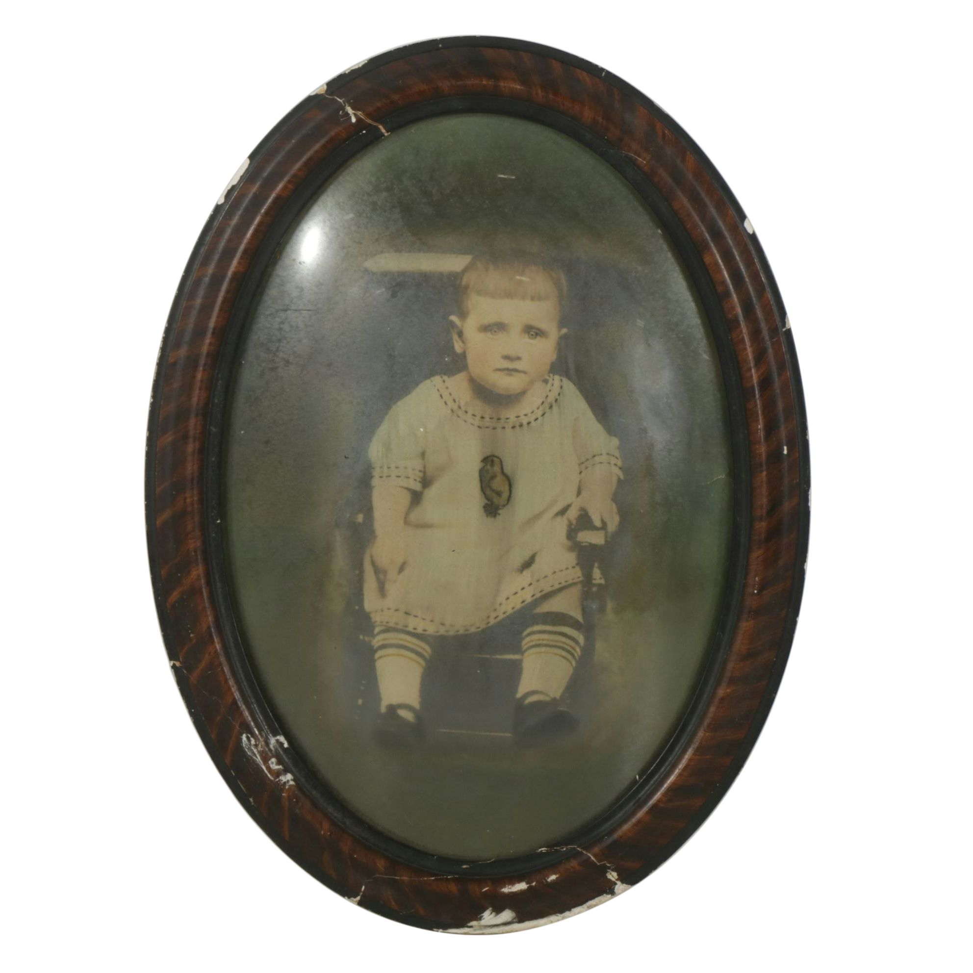 Colorized Portrait of Child in Bubble Glass Frame, Late 19th/ Early 20th Century
