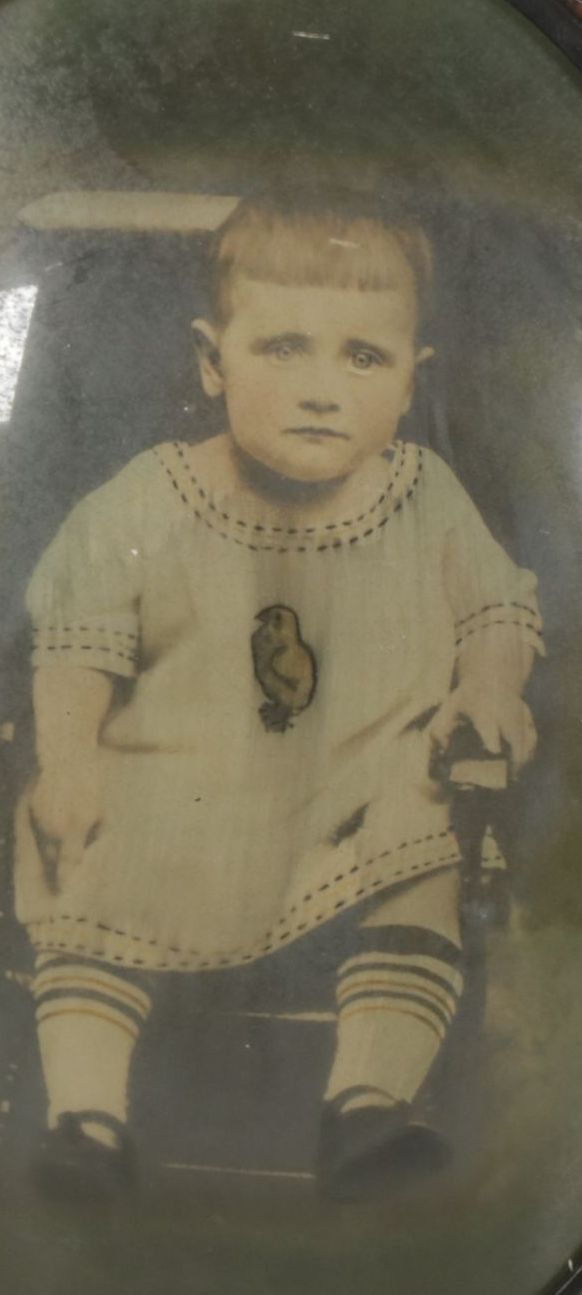Colorized Portrait of Child in Bubble Glass Frame, Late 19th/ Early 20th Century