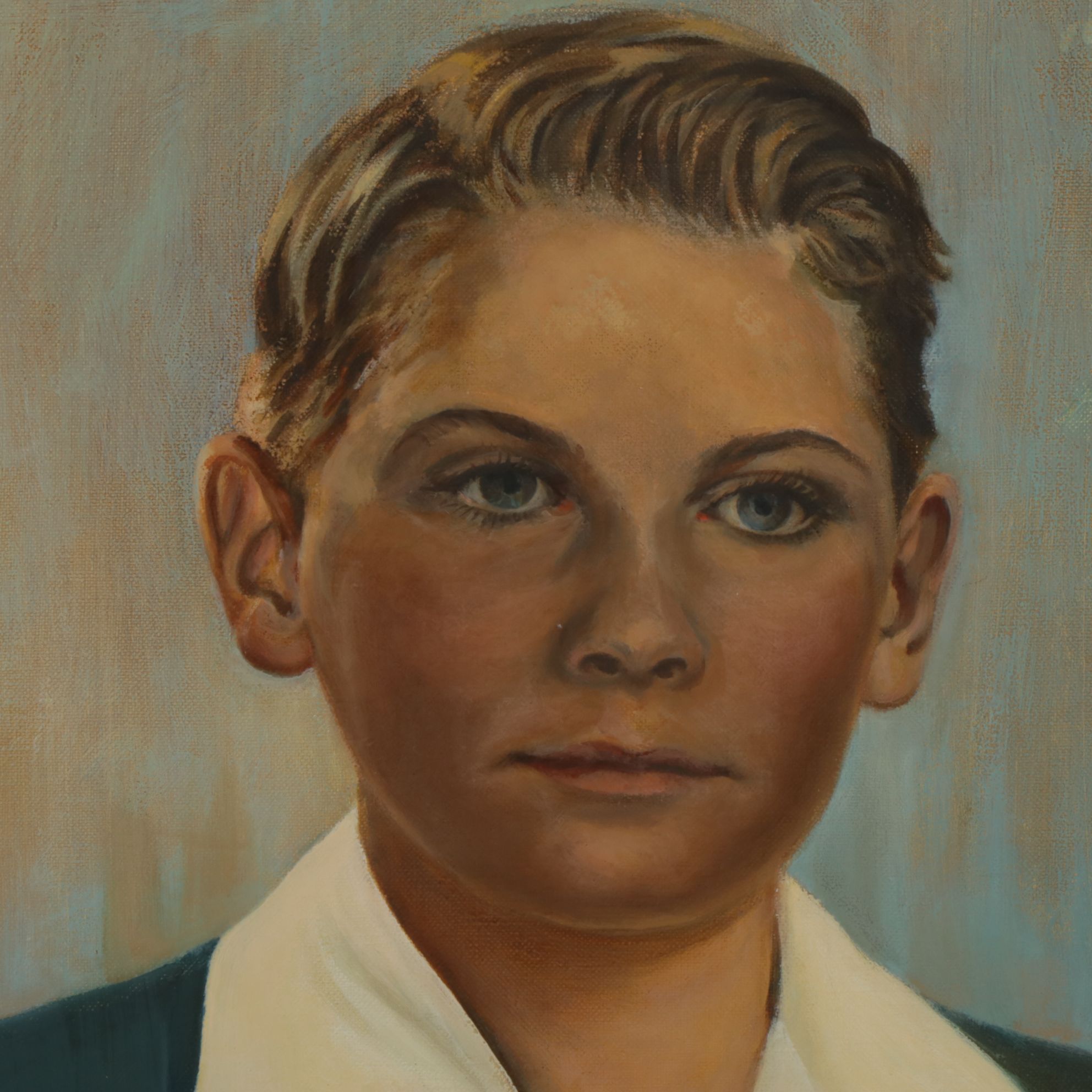 R. P. Duvat Pair of Portrait Oil Paintings of Young Man and Woman, 1960