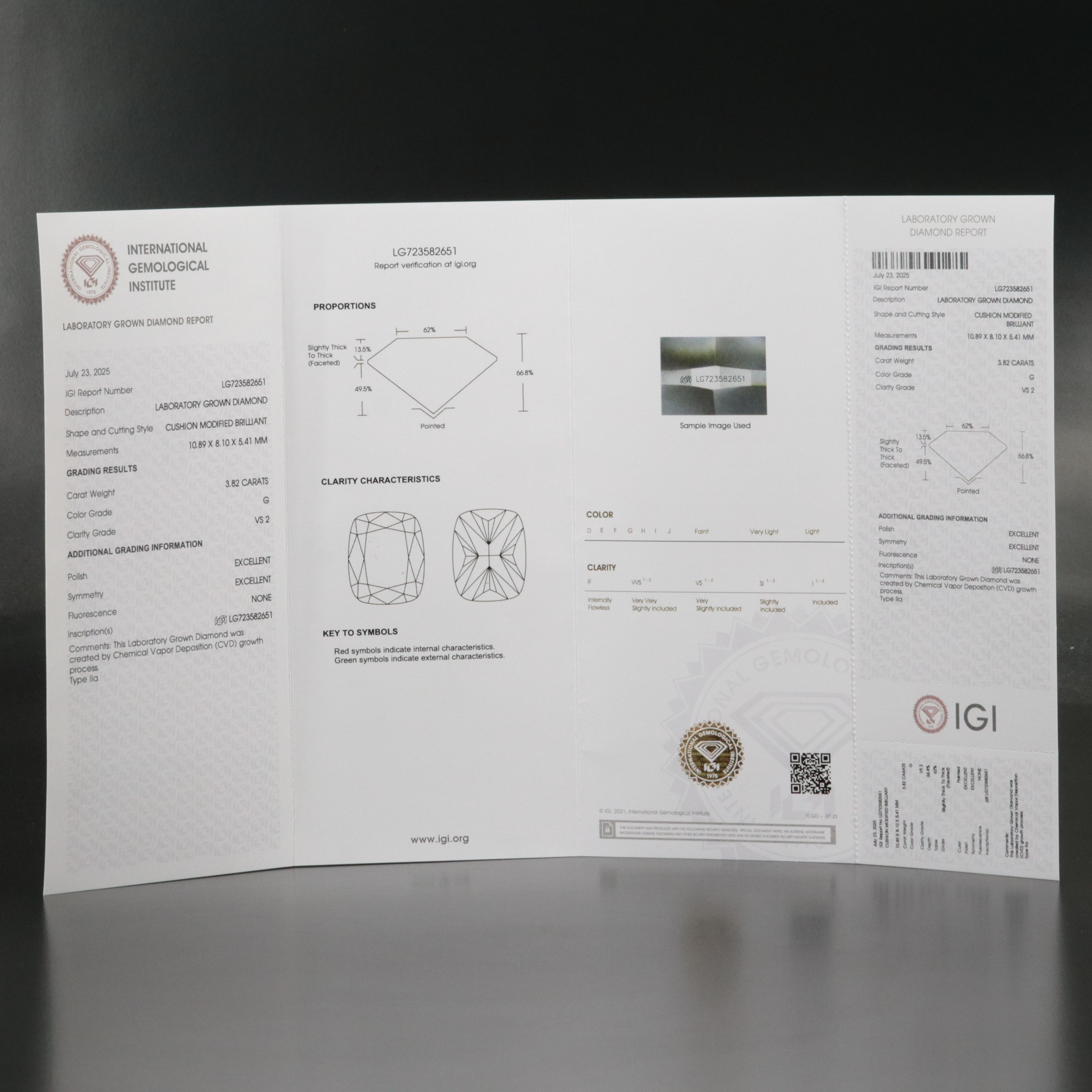 Loose 3.82 CT Lab Grown Diamond with IGI Report