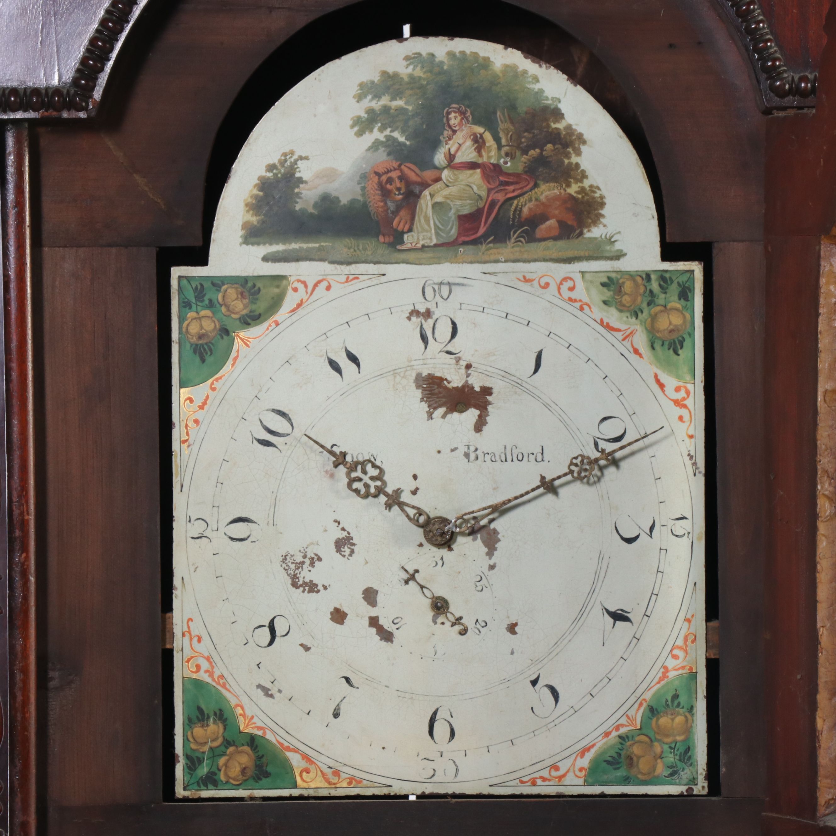 Bradford Chippendale Style Grandfather Clock with Hand-Painted Tombstone Face