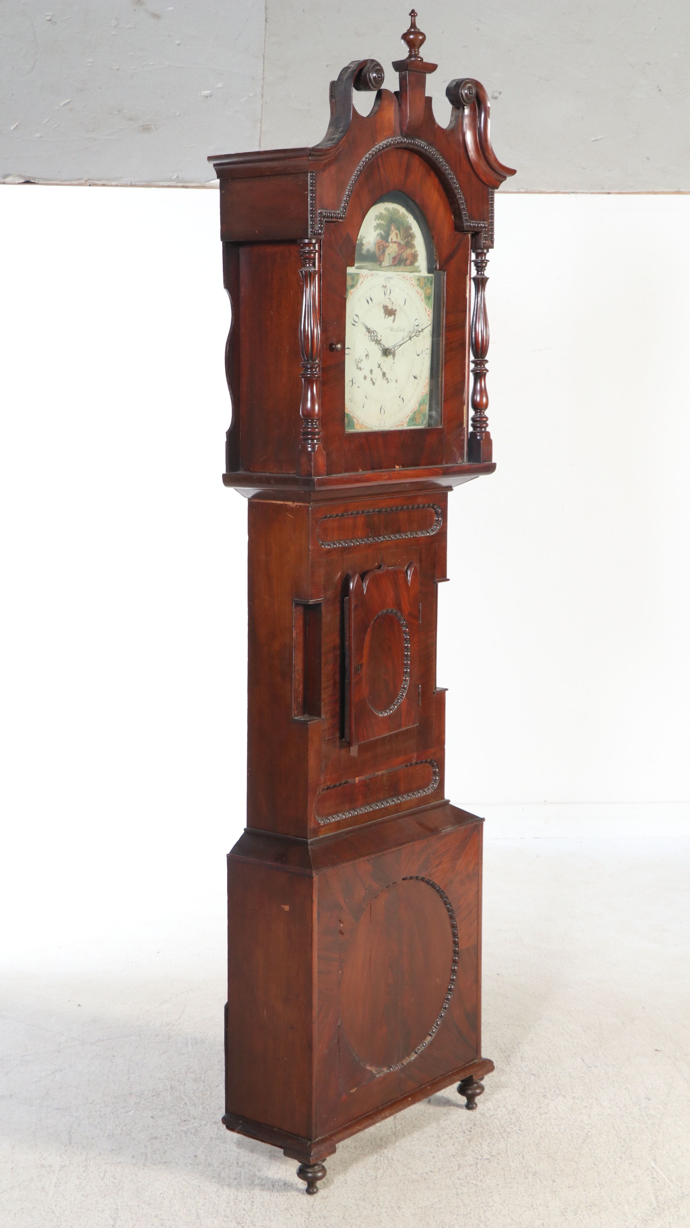 Bradford Chippendale Style Grandfather Clock with Hand-Painted Tombstone Face