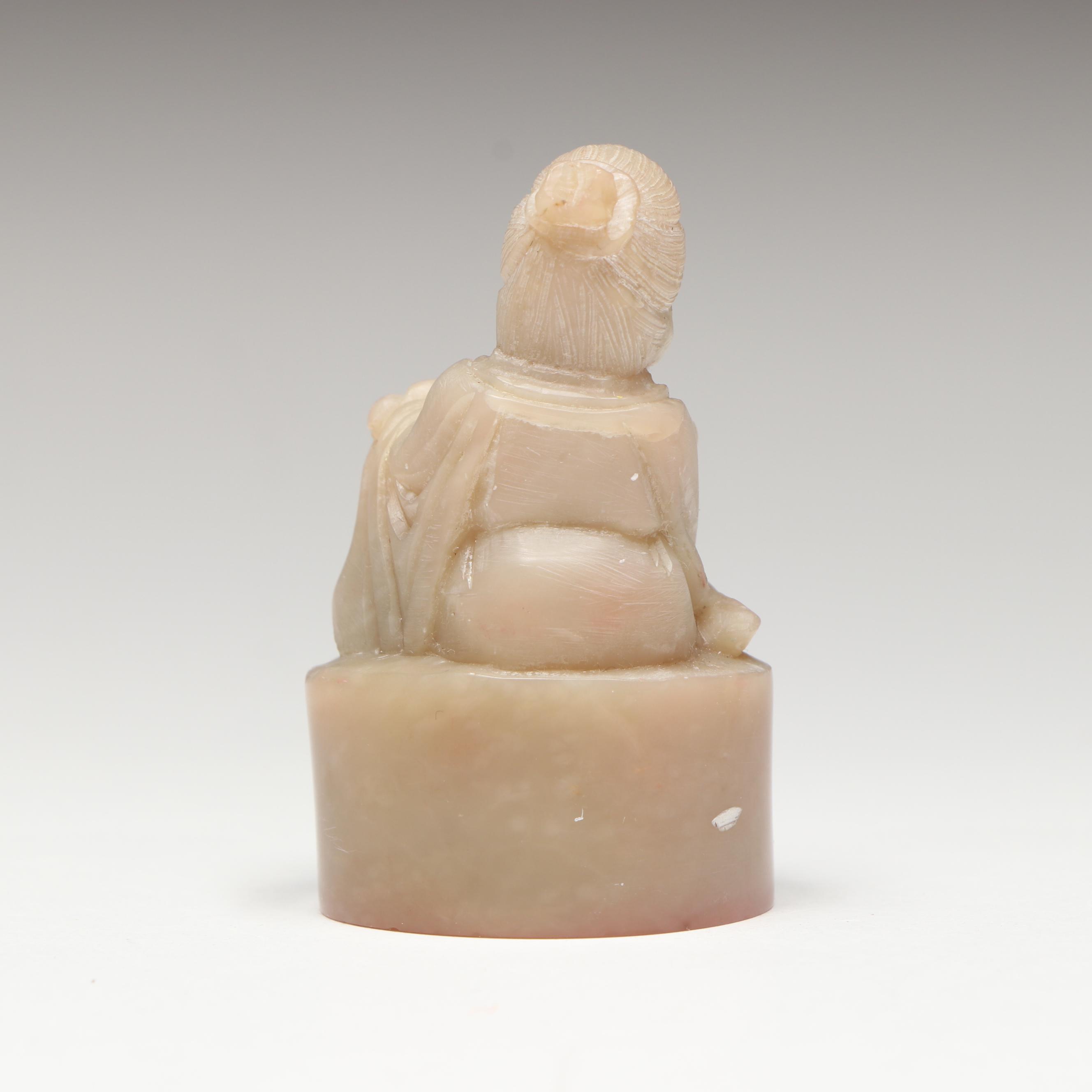Chinese Flute Player Carved Soapstone Seal Stamp