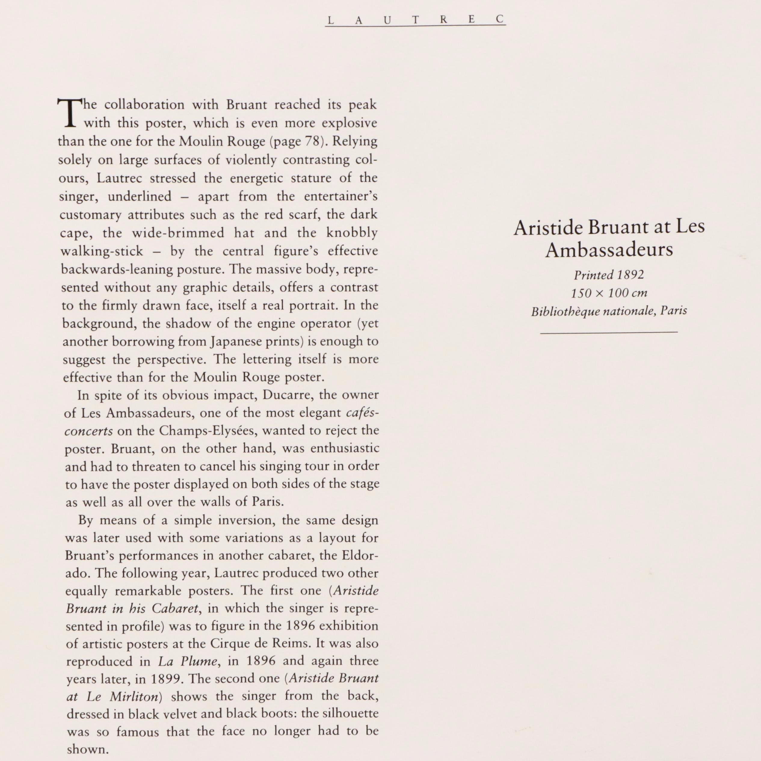 After Lautrec Offset Lithograph "Aristide Bruant at Les Ambassadeurs"