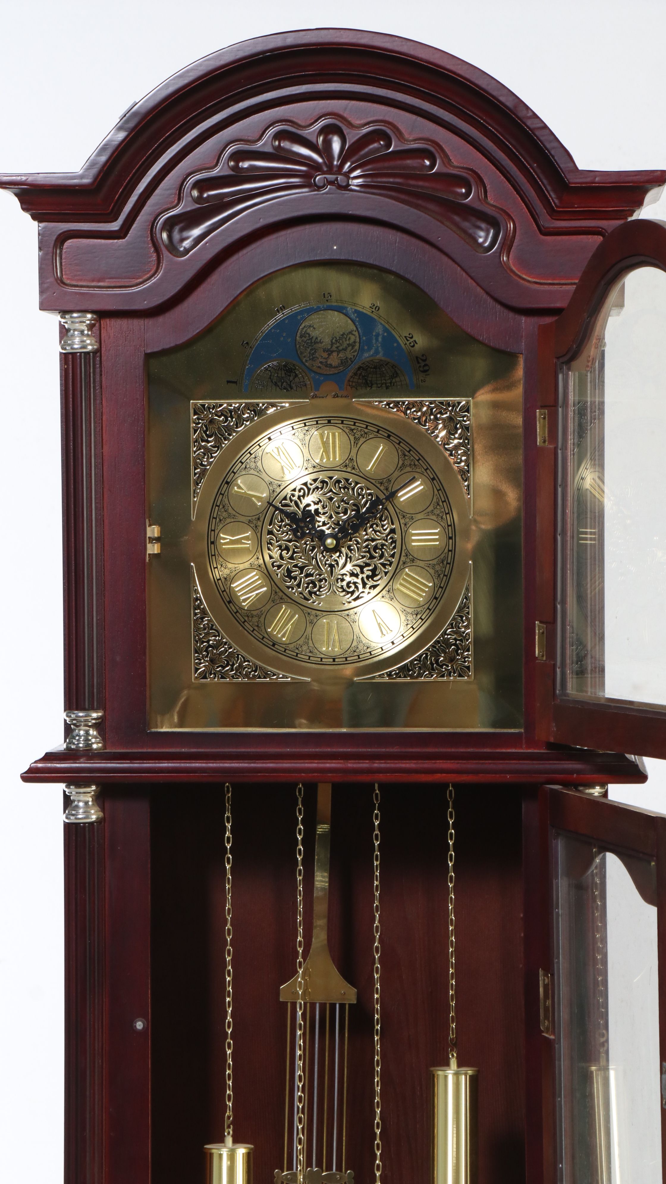 Victorian Style Mahogany Finish Grandfather Clock with Moon Phase Face