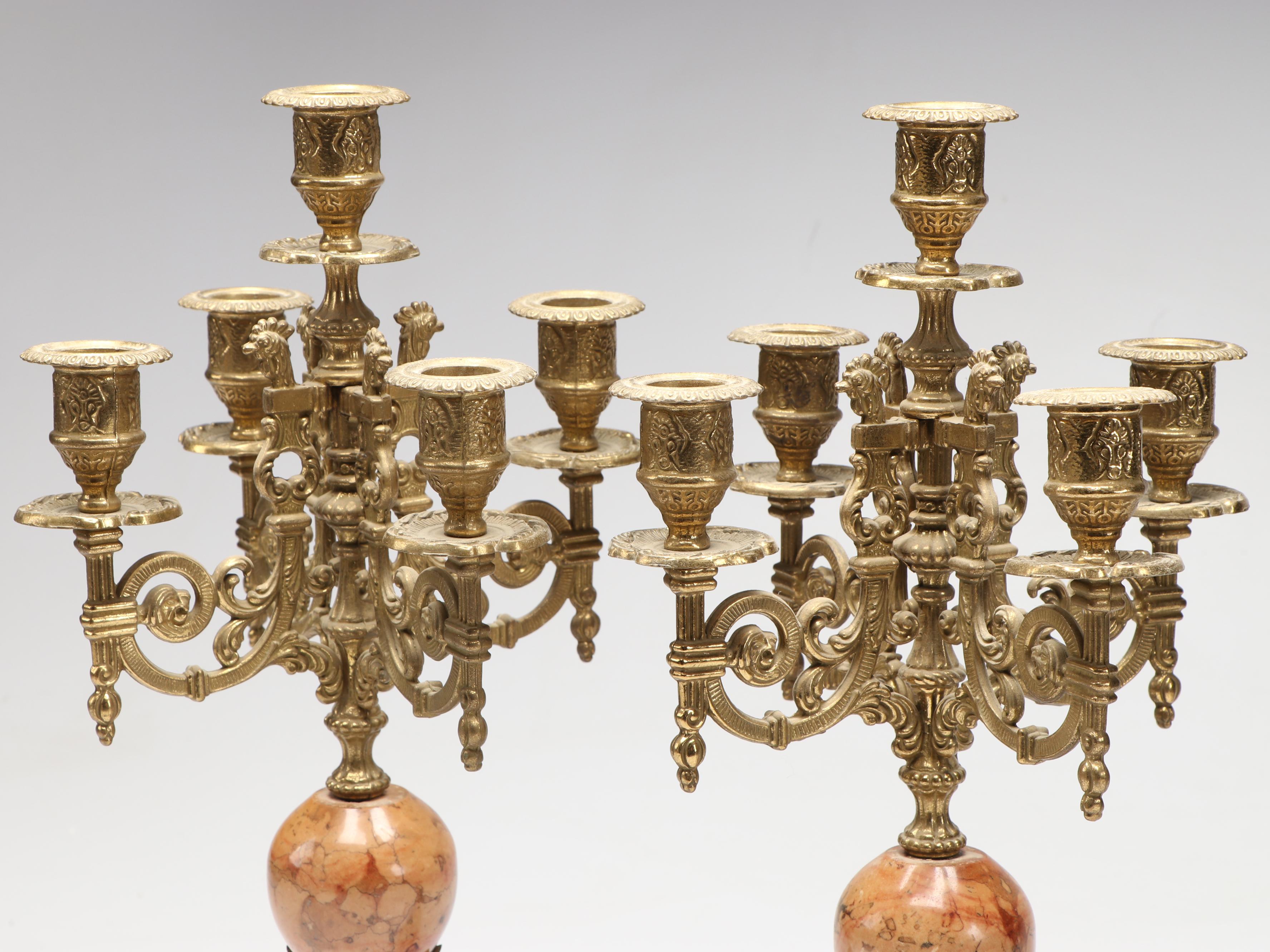 Louis XIV Style Brass and Marble Candelabrum