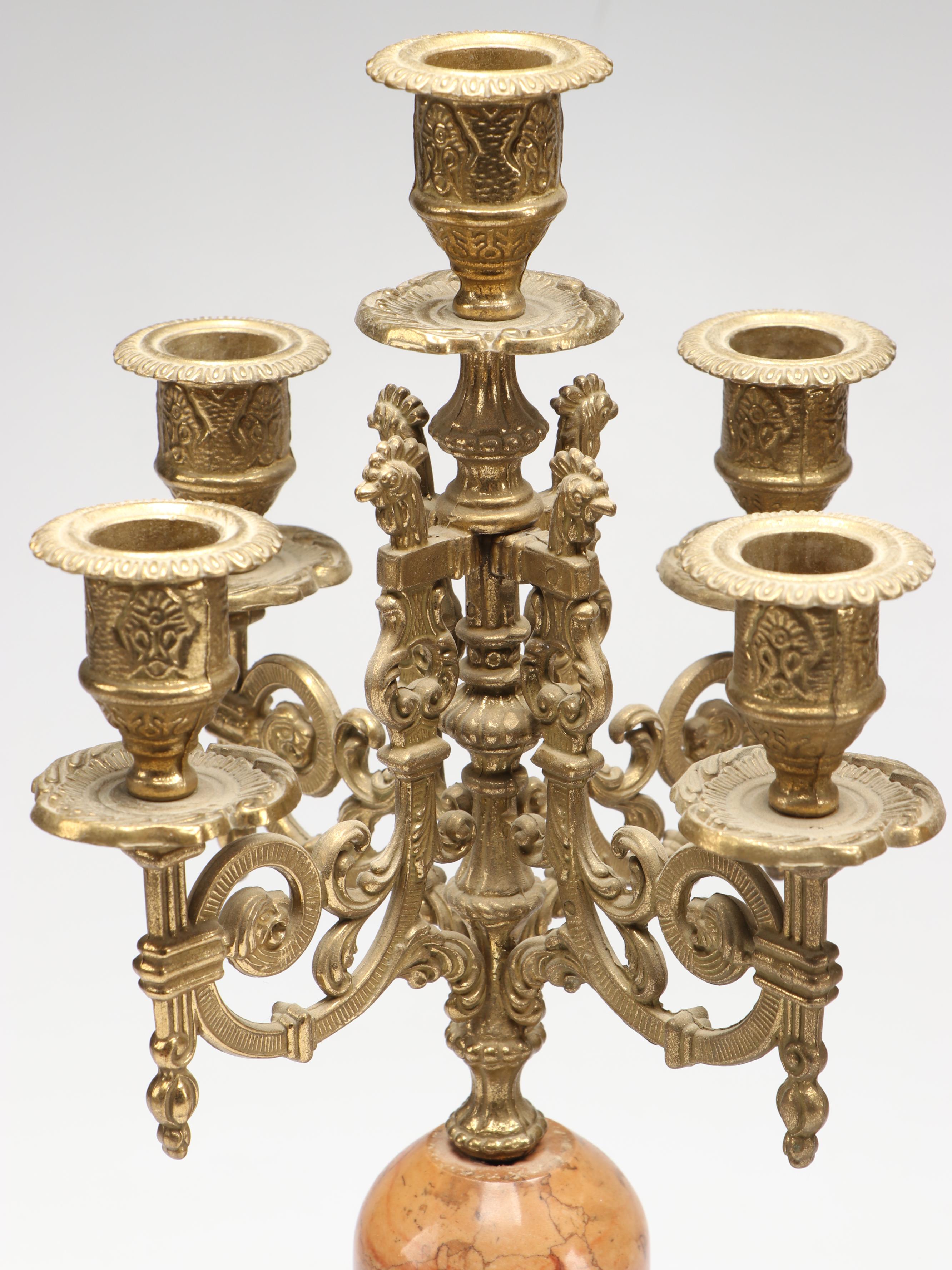Louis XIV Style Brass and Marble Candelabrum