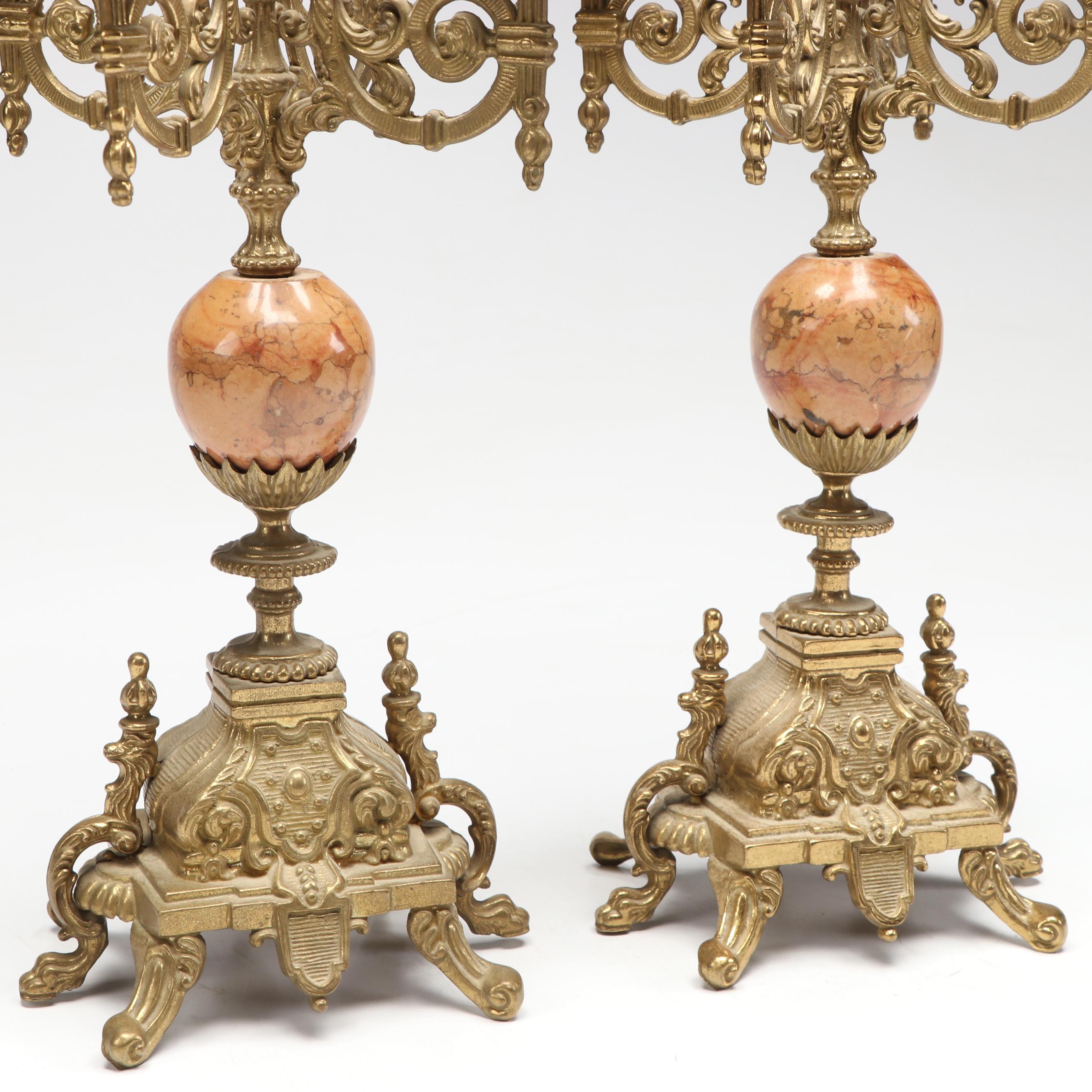Louis XIV Style Brass and Marble Candelabrum
