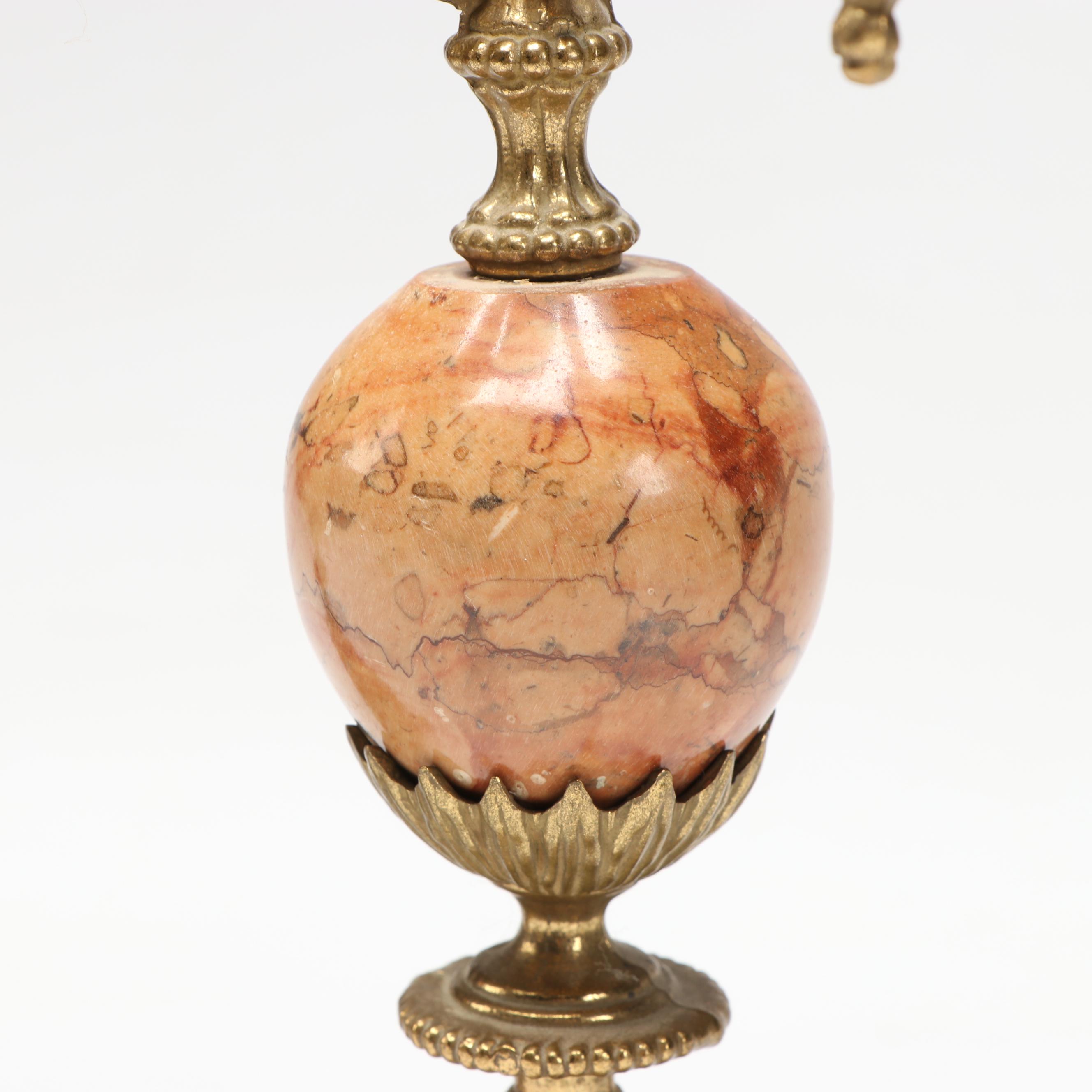 Louis XIV Style Brass and Marble Candelabrum