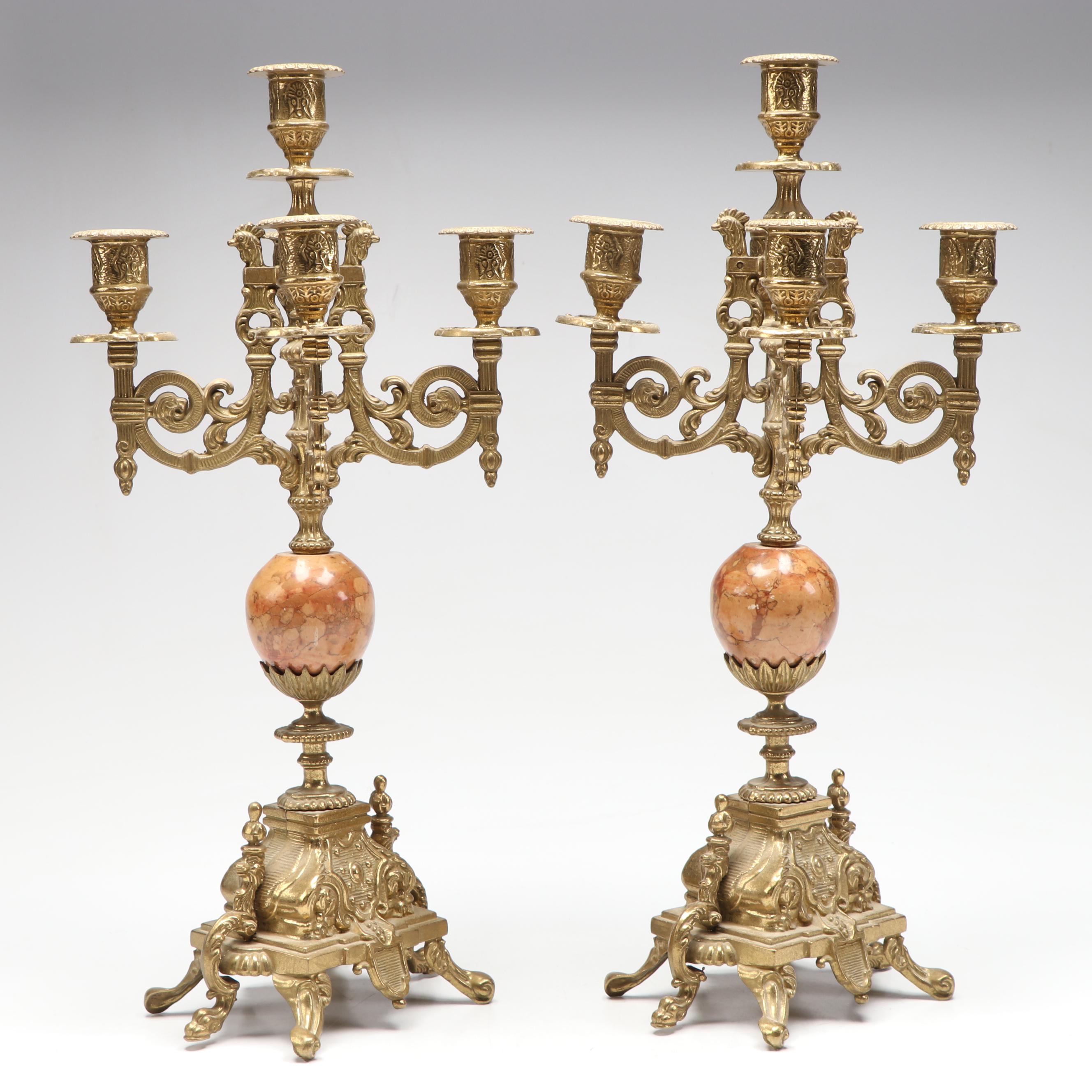 Louis XIV Style Brass and Marble Candelabrum