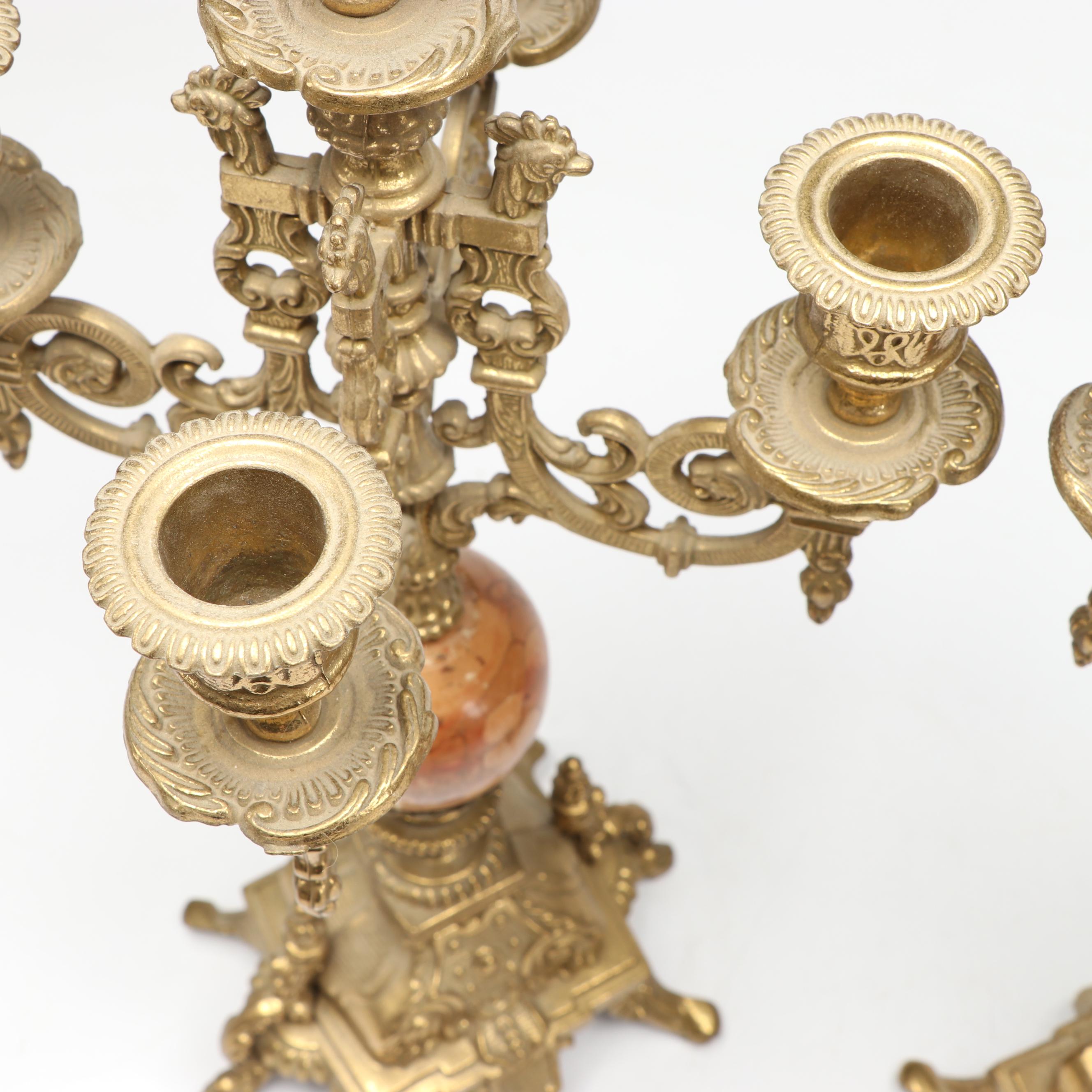 Louis XIV Style Brass and Marble Candelabrum