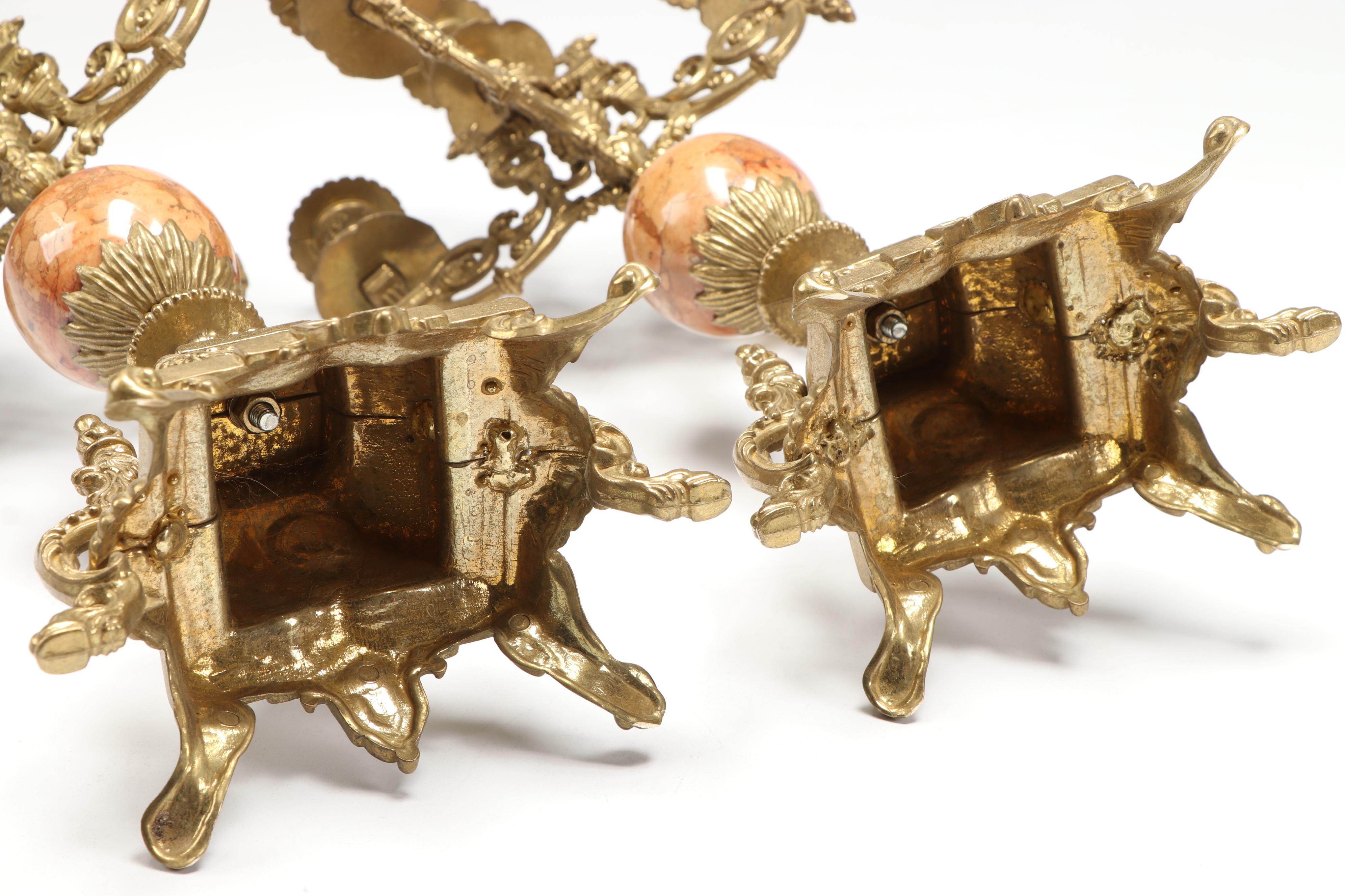 Louis XIV Style Brass and Marble Candelabrum