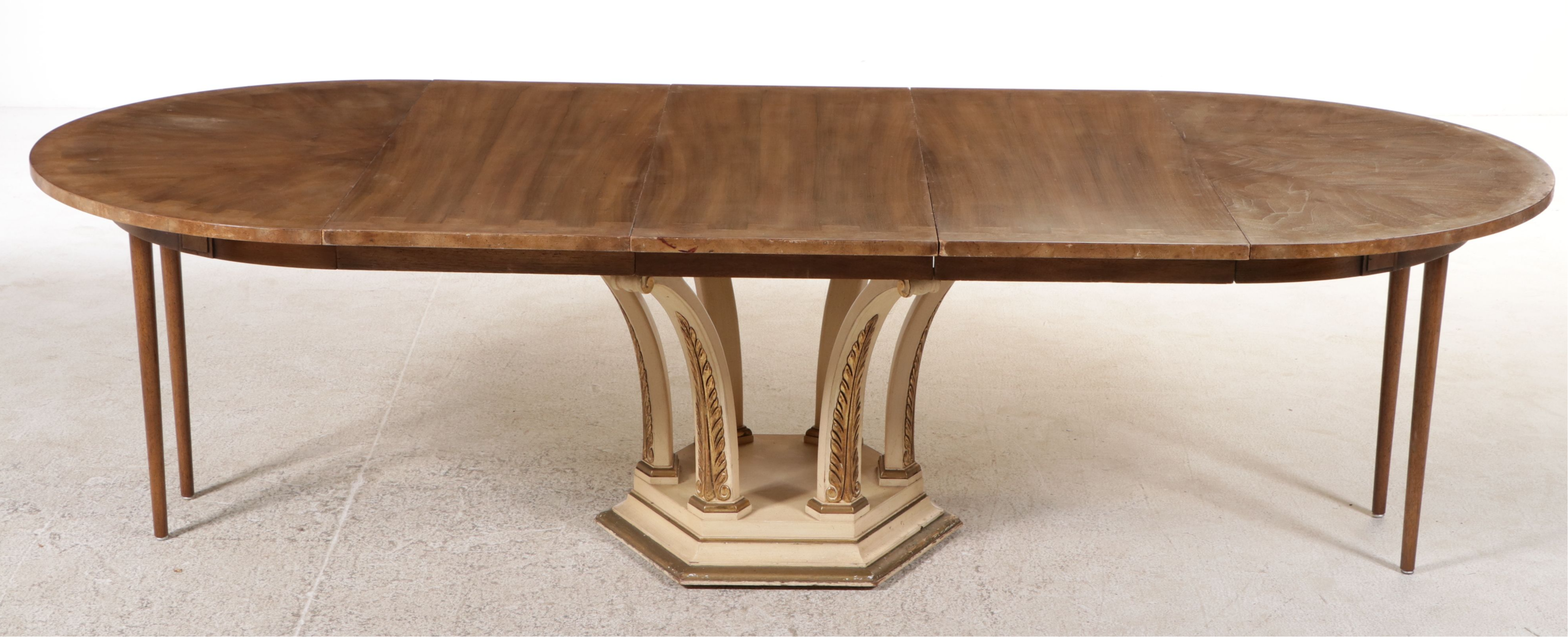 Mastercraft Mediterranean Style Walnut Burl & Parcel Gilt Nine-Piece Dining Set