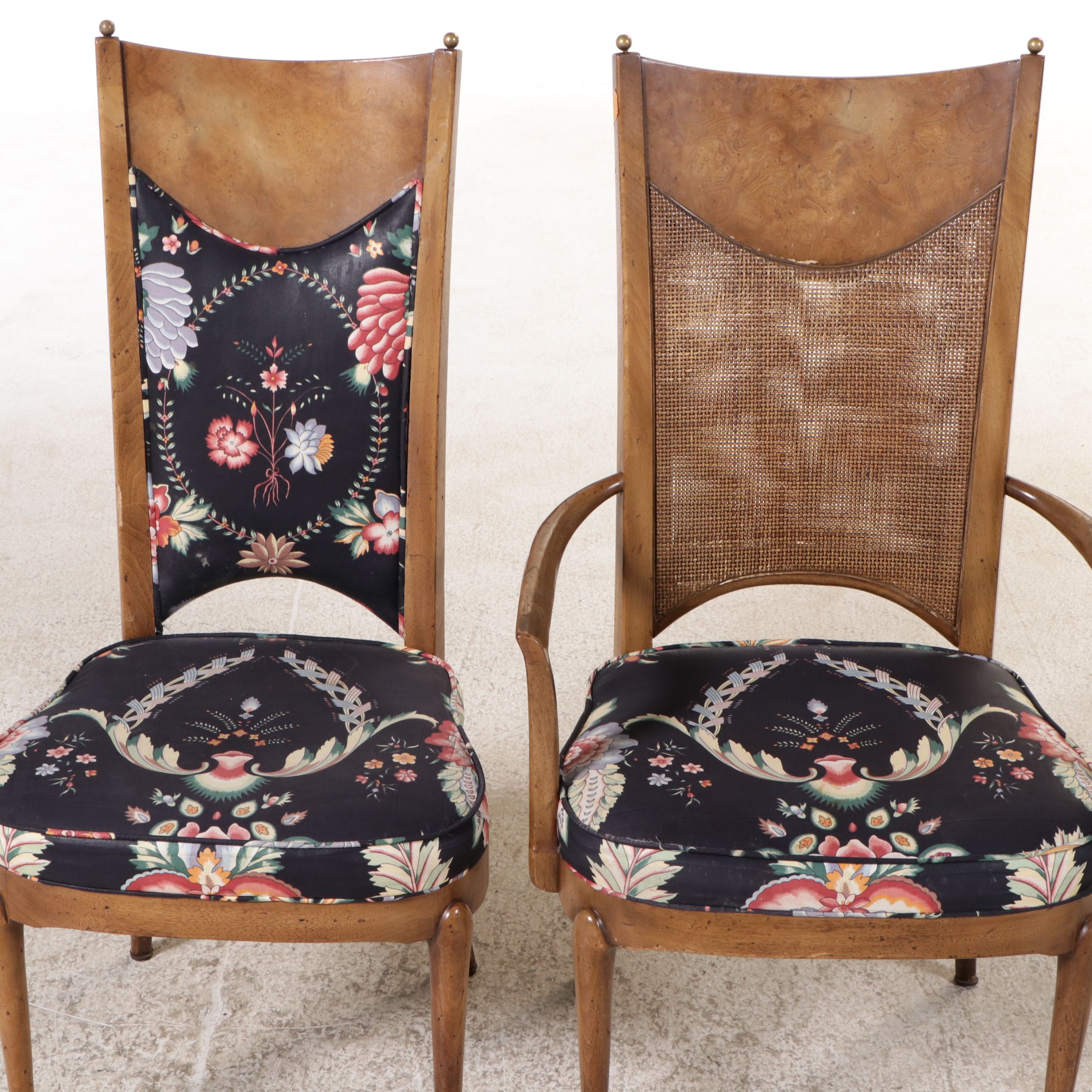 Mastercraft Mediterranean Style Walnut Burl & Parcel Gilt Nine-Piece Dining Set