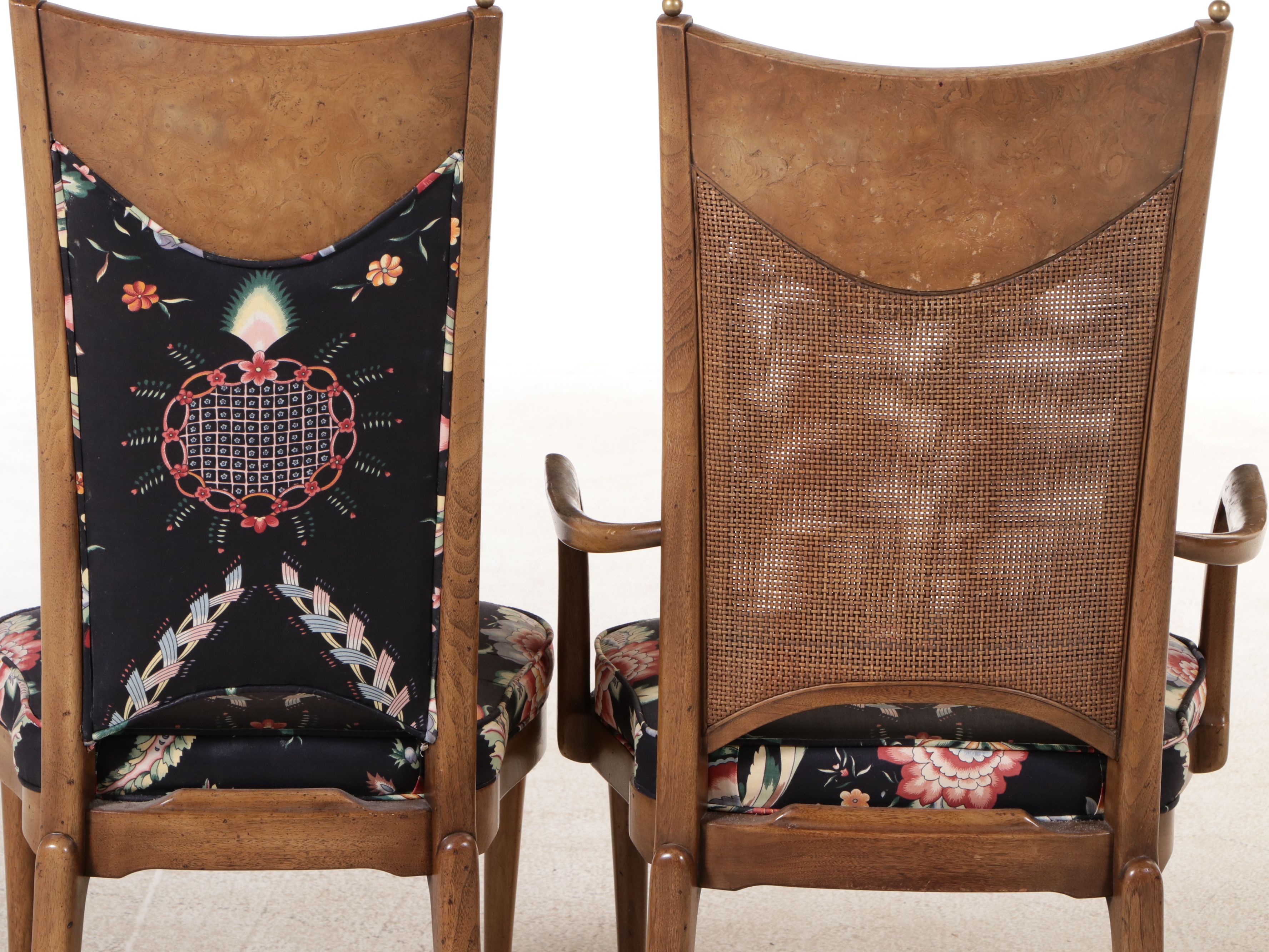 Mastercraft Mediterranean Style Walnut Burl & Parcel Gilt Nine-Piece Dining Set