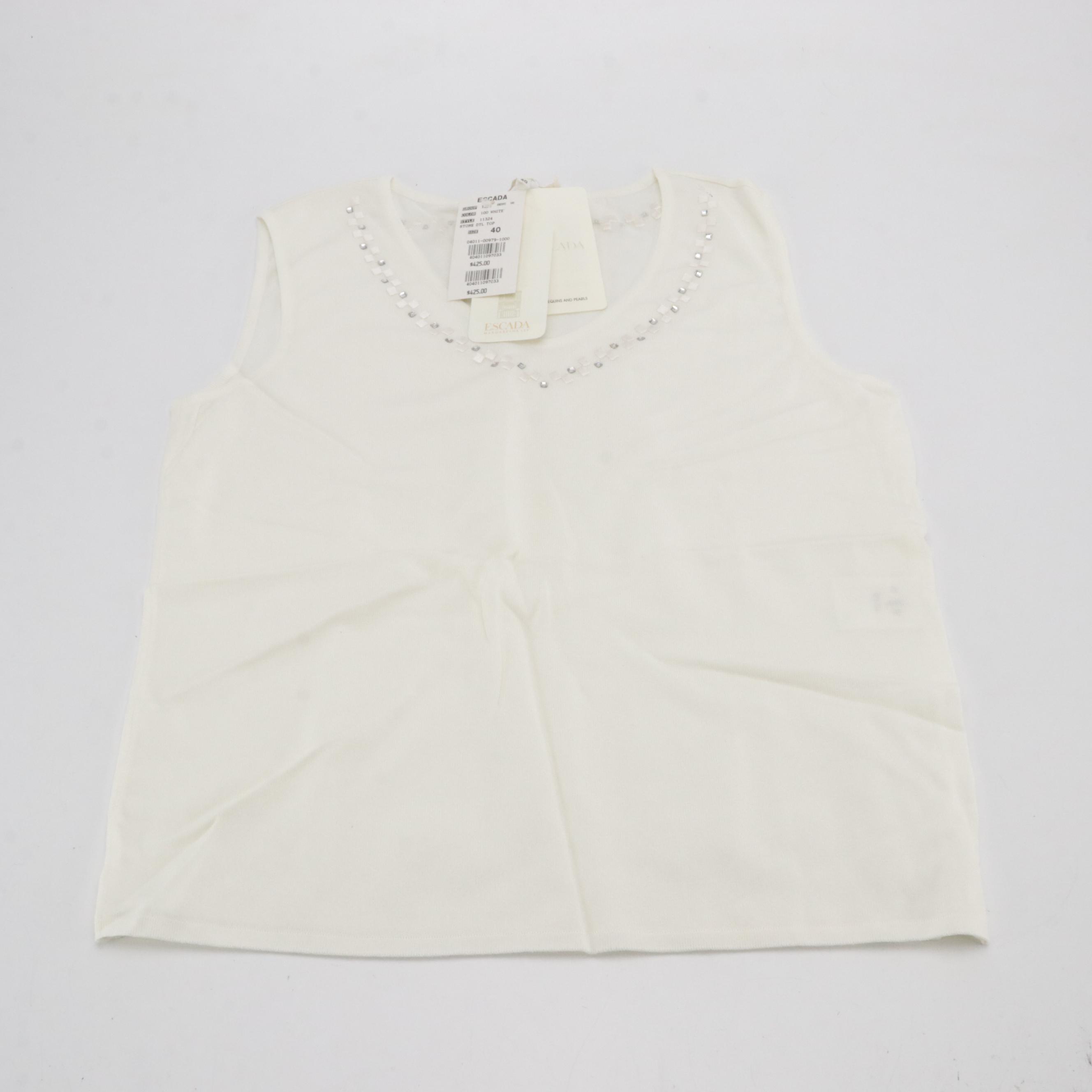 Escada Bubblegum Pink Sheer Striped Bodysuit & Embellished Knit Tank, With Tags