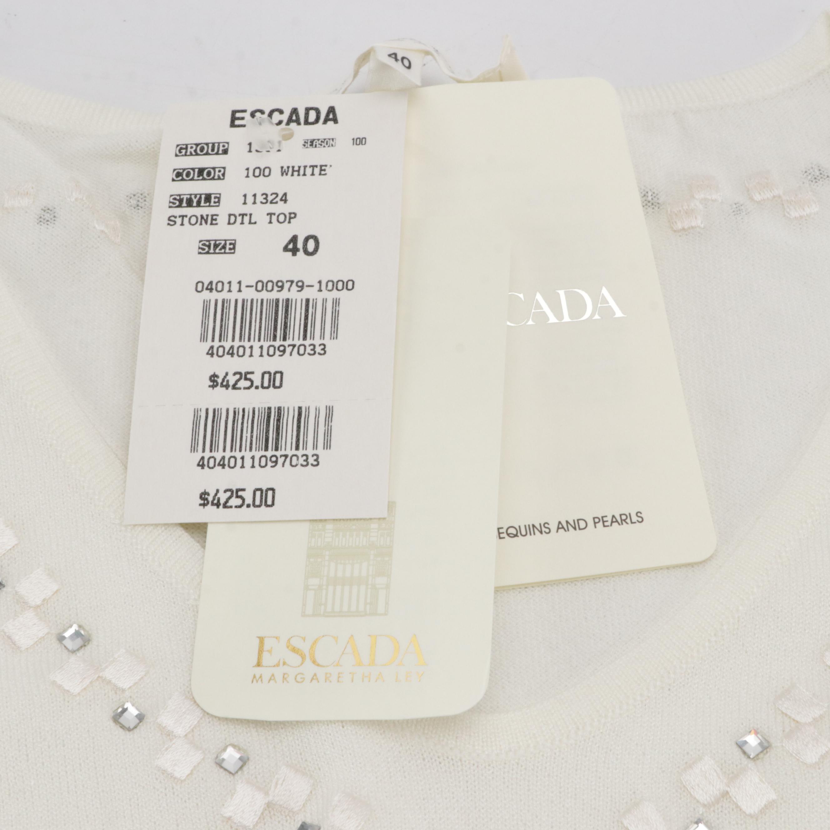 Escada Bubblegum Pink Sheer Striped Bodysuit & Embellished Knit Tank, With Tags